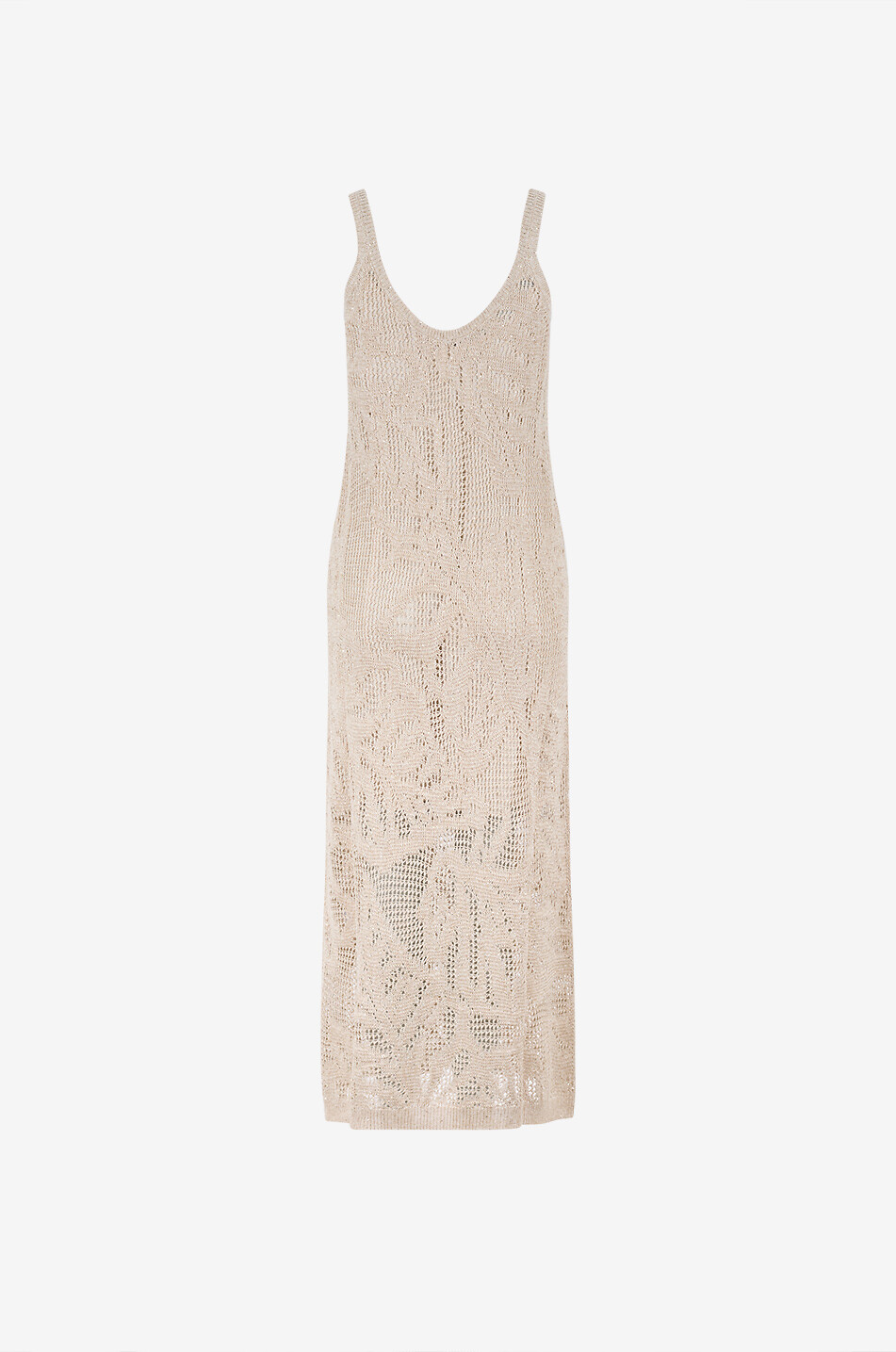 BRUNELLO CUCINELLI Long-sleeved openwork linen knit dress Women BEIGE 2