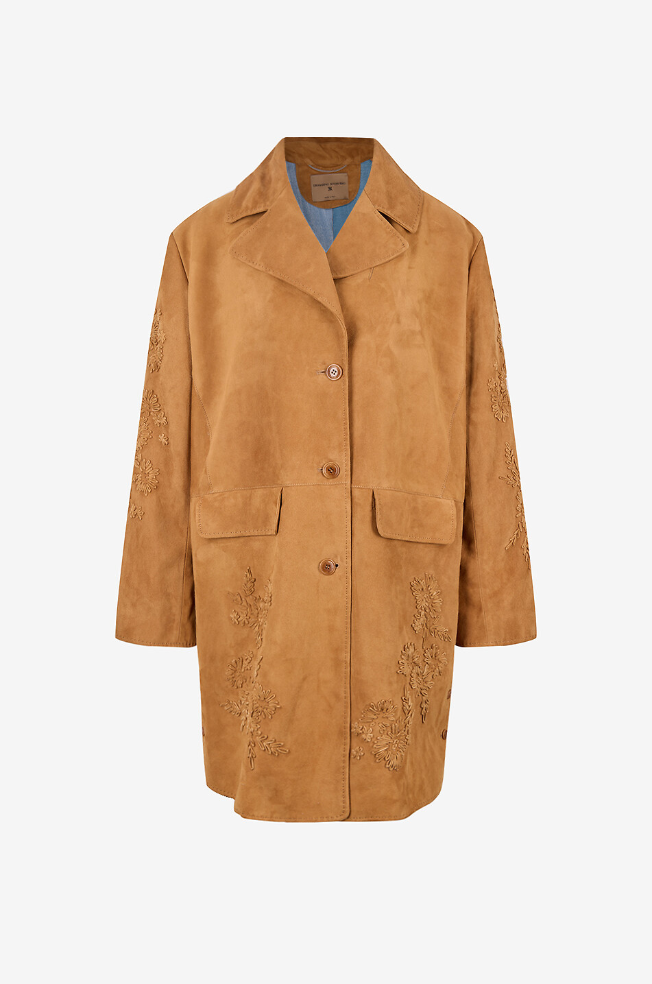 ERMANNO SCERVINO Mid-length embroidered suede coat with lapel collar Women CAMEL 1