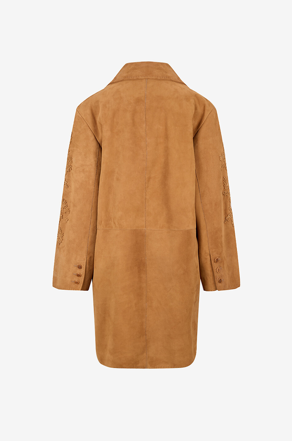 ERMANNO SCERVINO Mid-length embroidered suede coat with lapel collar Women CAMEL 2