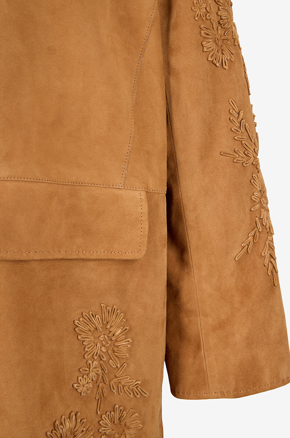 ERMANNO SCERVINO Mid-length embroidered suede coat with lapel collar Women CAMEL 3
