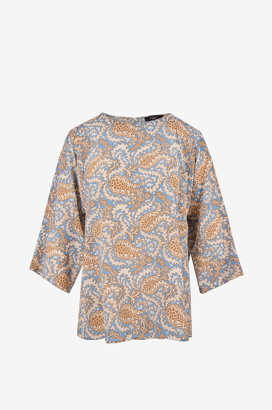 Ginnico silk crepe boatneck printed blouse