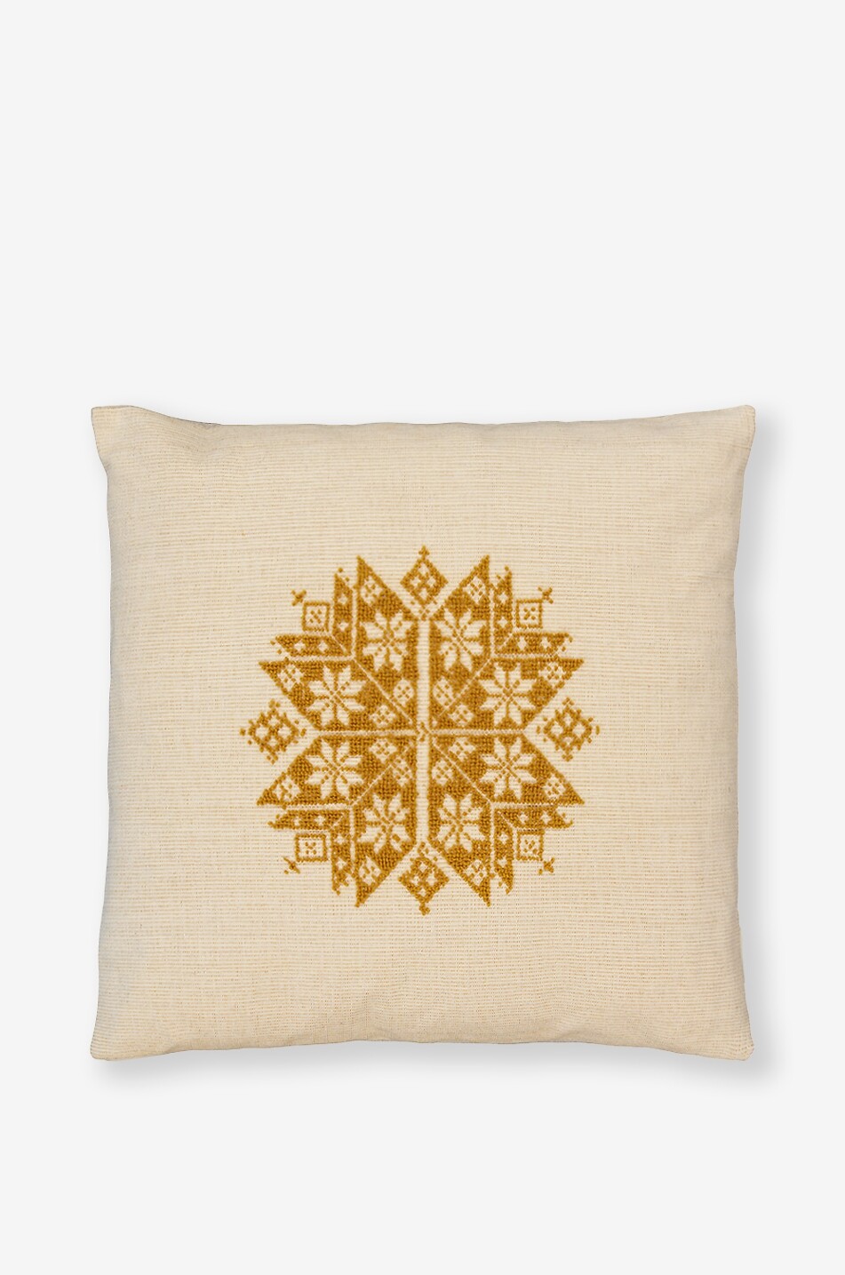 Coussin carré en coton brodé à rayures géométriques Augusta