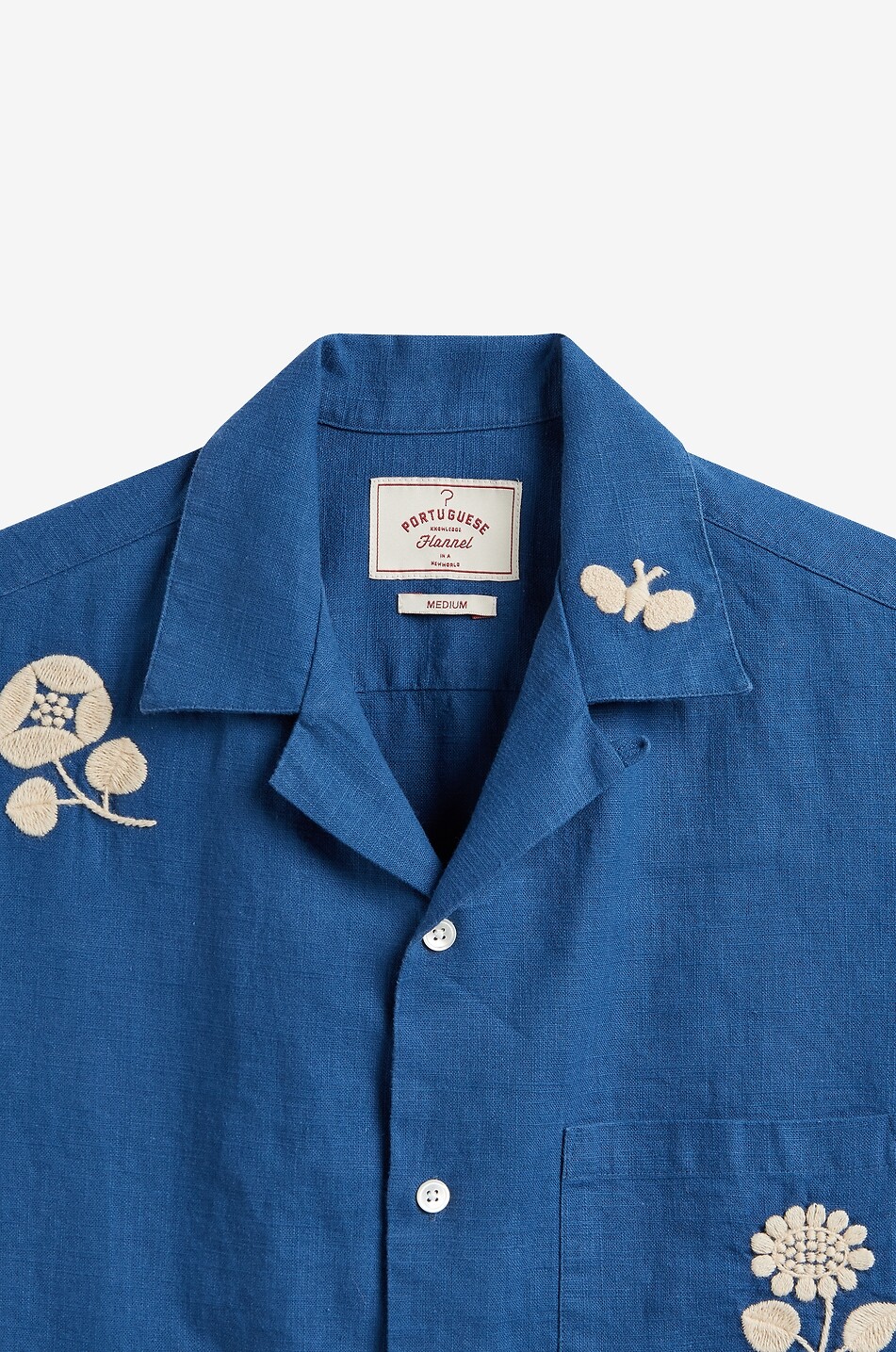 PORTUGUESE FLANNEL Embroidery Nature Ramie floral embroidered Cuban collar shirt Men BLUE 2