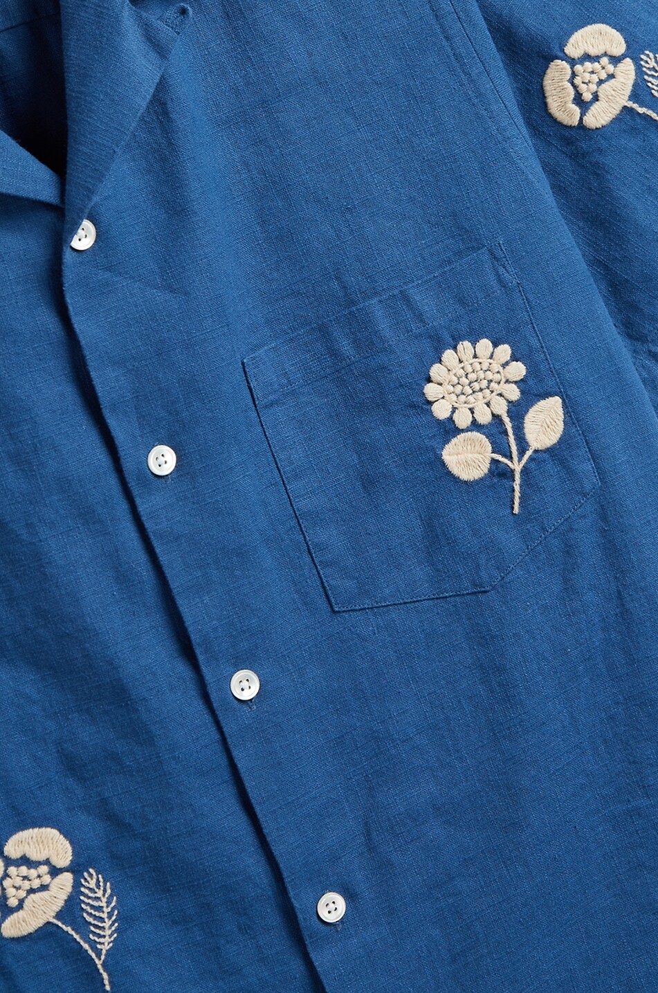 PORTUGUESE FLANNEL Embroidery Nature Ramie floral embroidered Cuban collar shirt Men BLUE 3