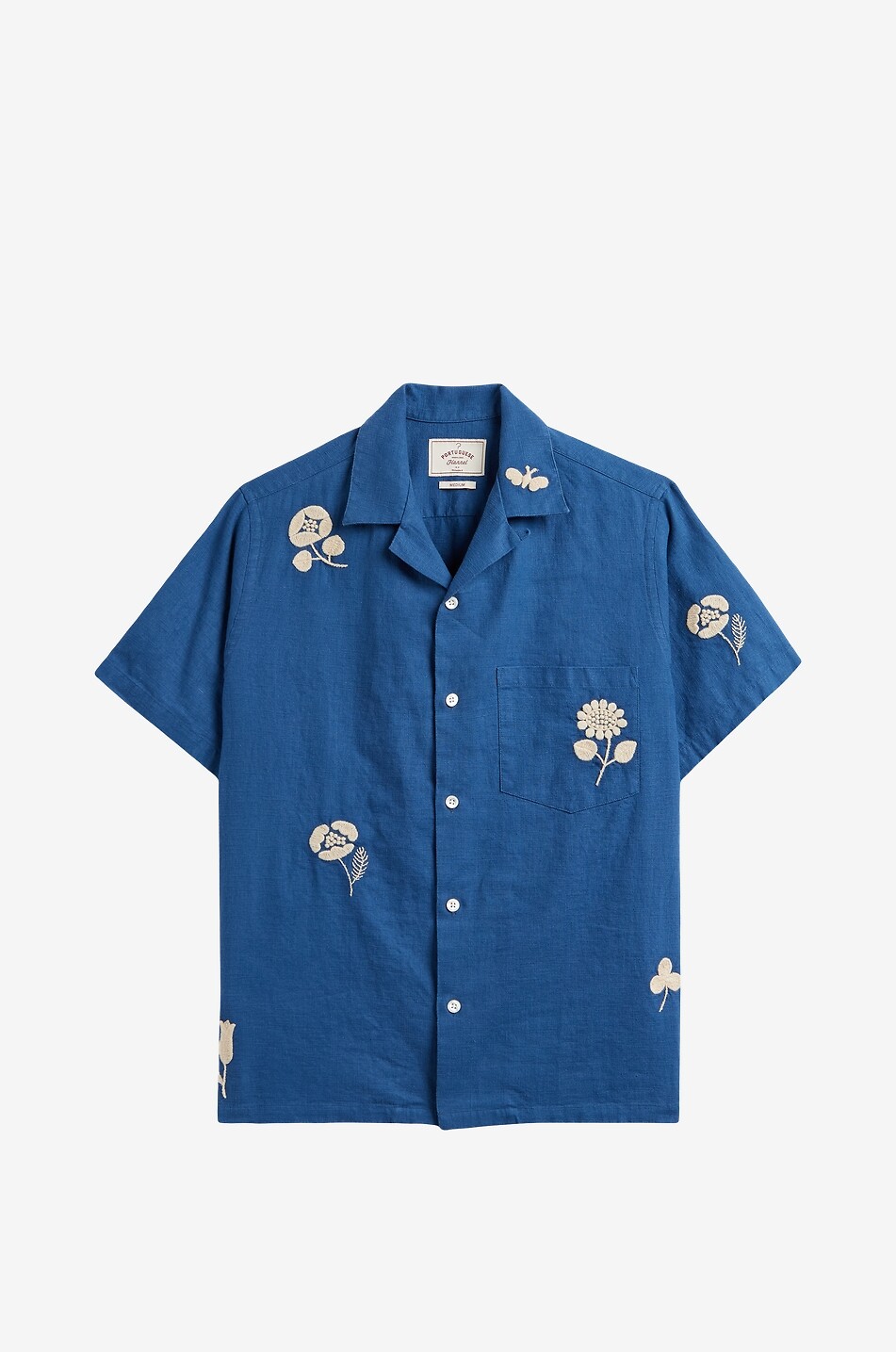 Embroidery Nature Ramie floral embroidered Cuban collar shirt