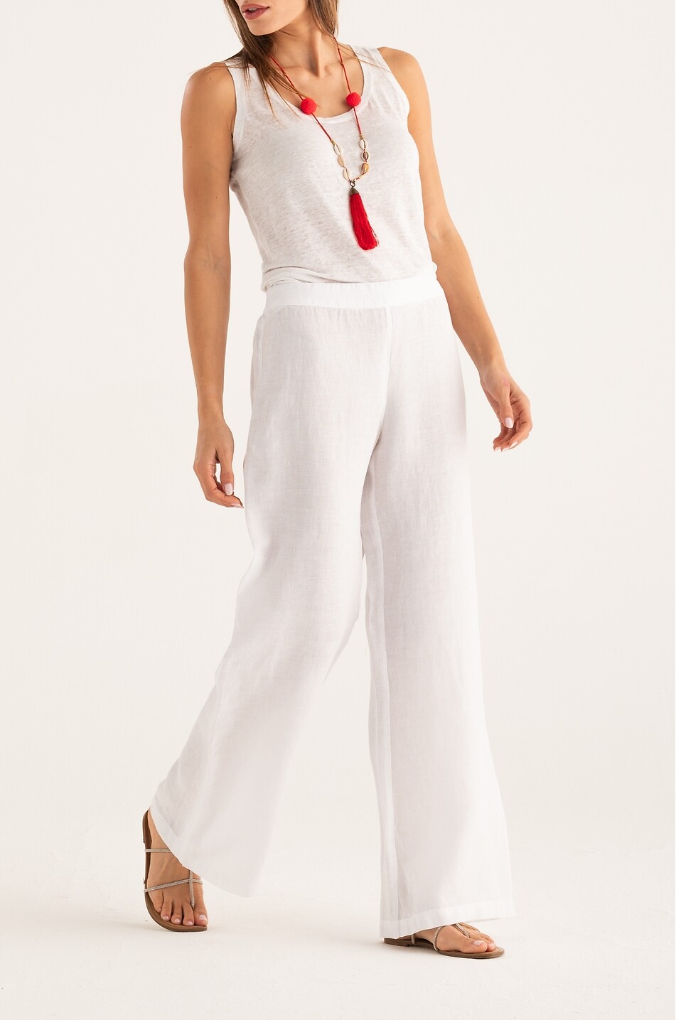 120% LINO Weite Hose mit geradem Bein aus Leinen Damen WEISS 2