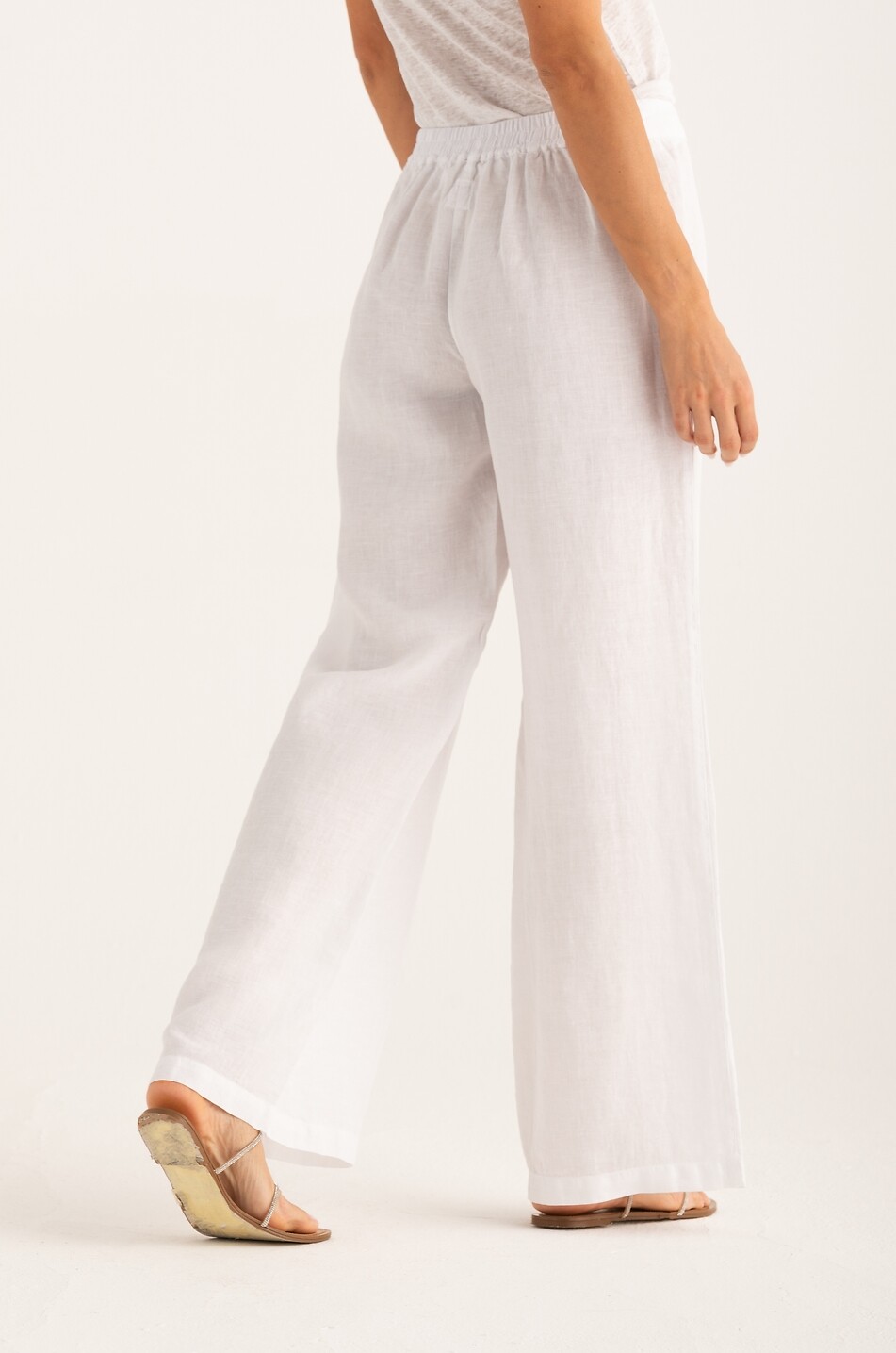 120% LINO Weite Hose mit geradem Bein aus Leinen Damen WEISS 3