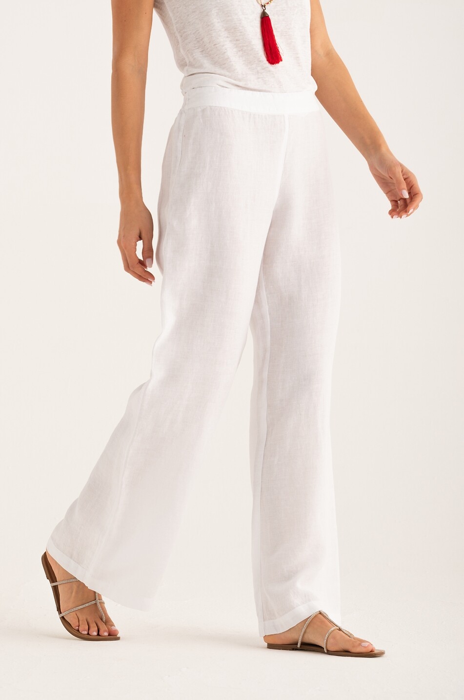 120% LINO Weite Hose mit geradem Bein aus Leinen Damen WEISS 6