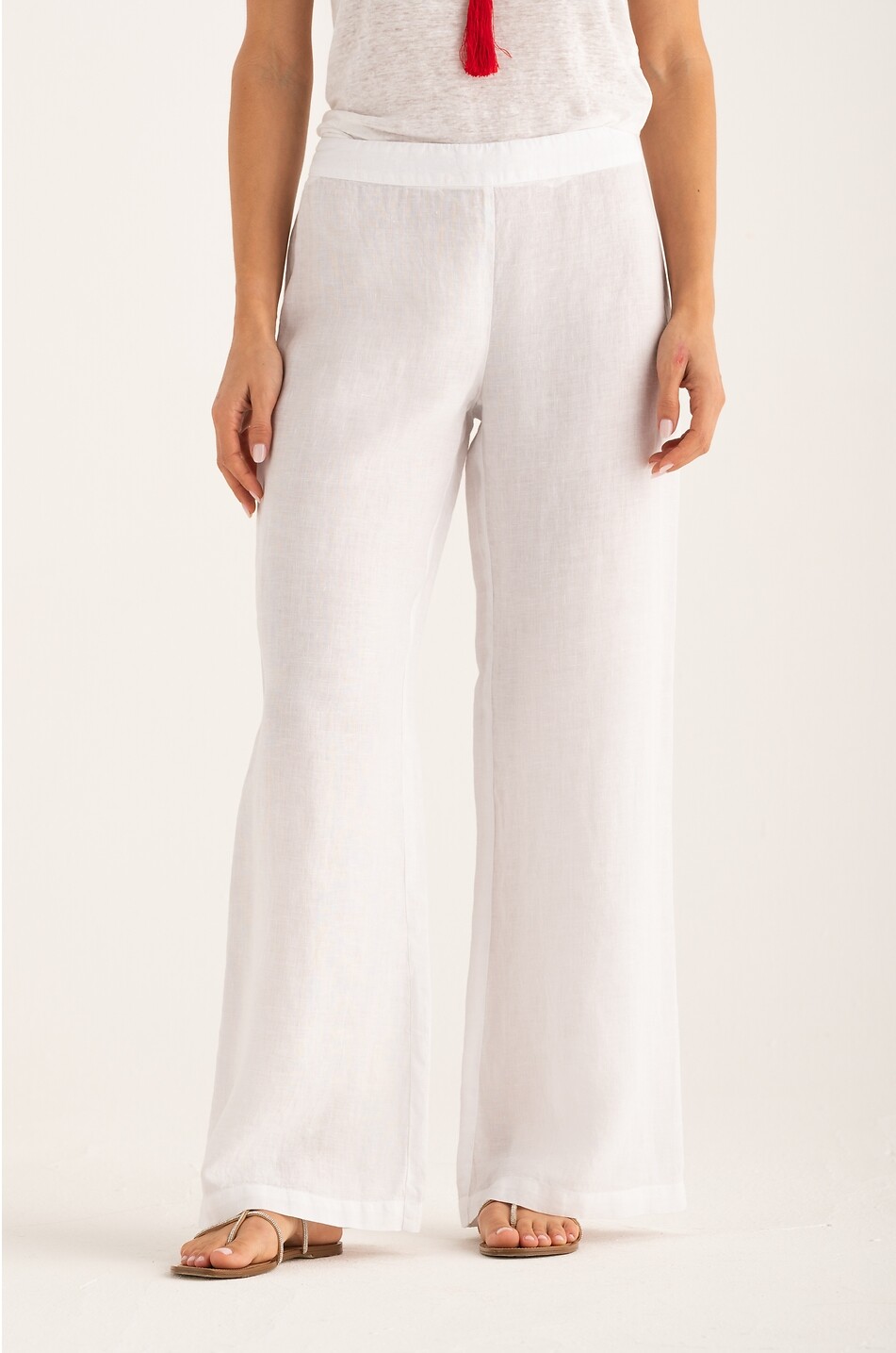 120% LINO Weite Hose mit geradem Bein aus Leinen Damen WEISS 7