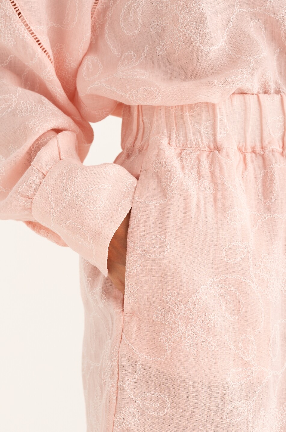120% LINO Short large brodé en lin Femme ROSE CLAIR 4