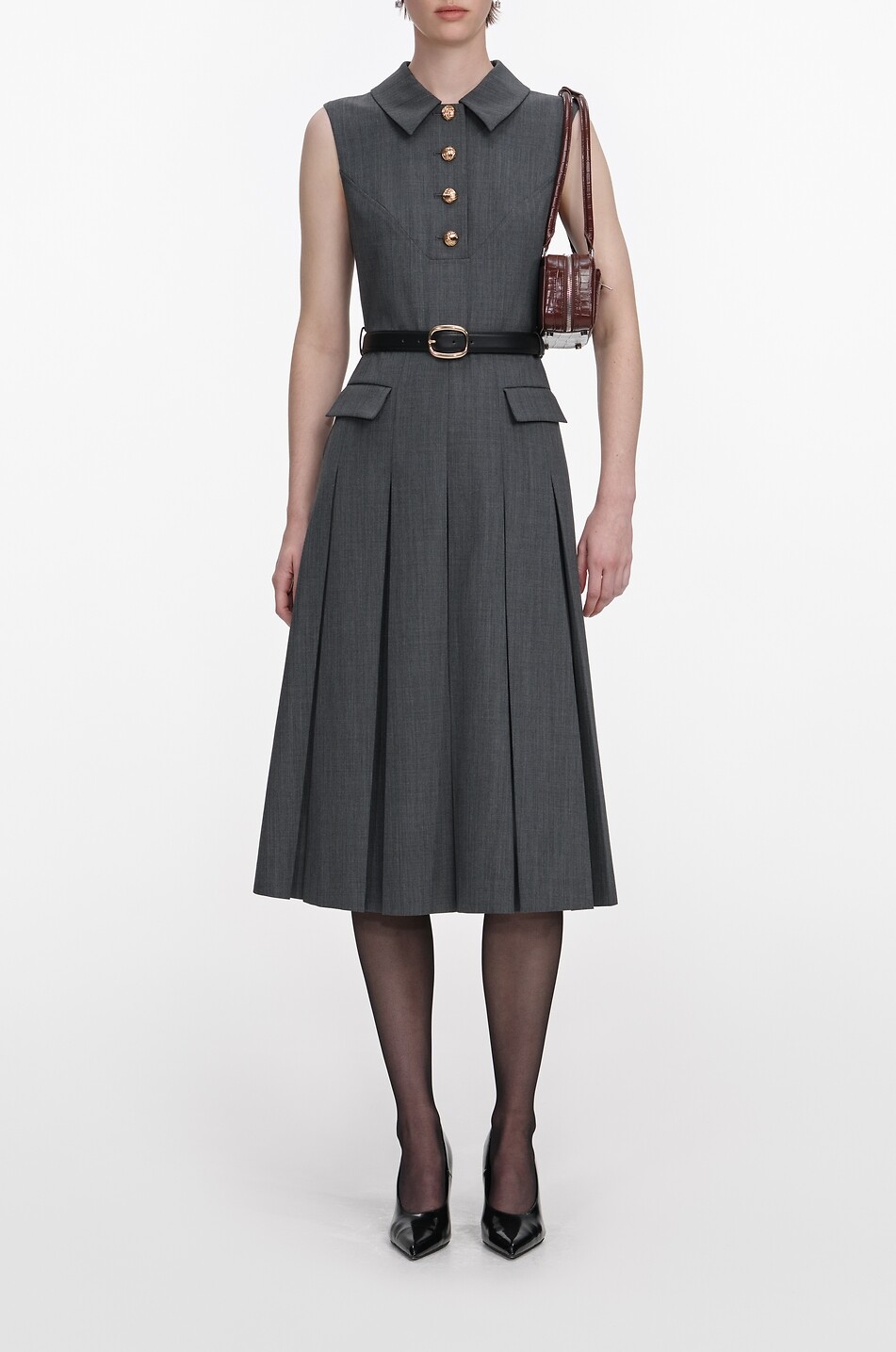 Tailored wool and satin maxi dress - SELF PORTRAIT - GREY - Bongénie