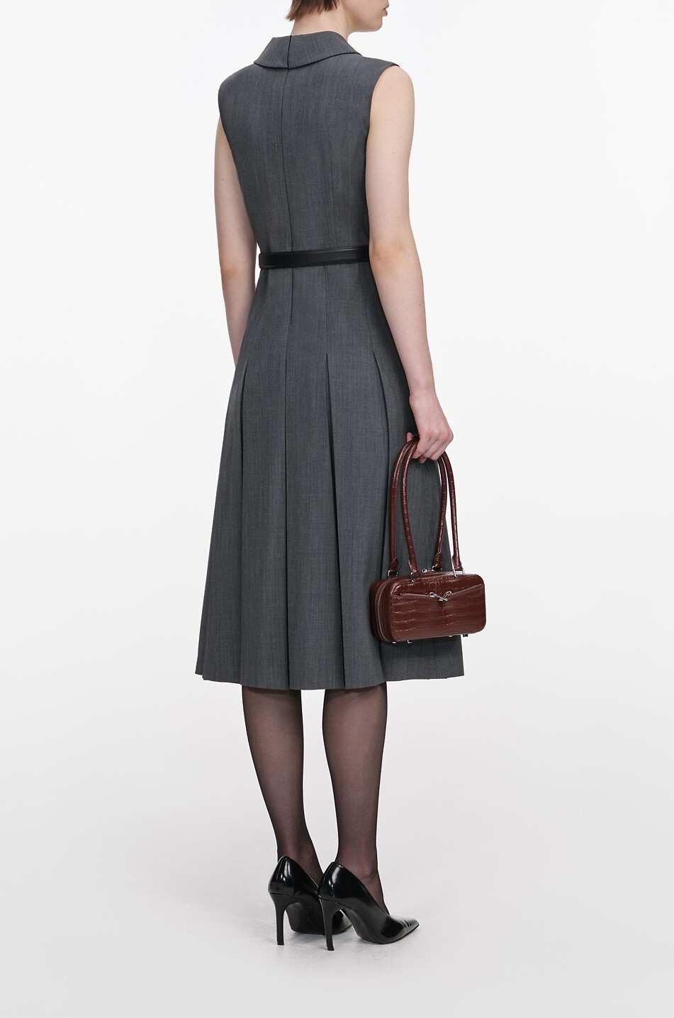 SELF PORTRAIT Fitted shirt collar midi dress in blended wool Women GREY 3