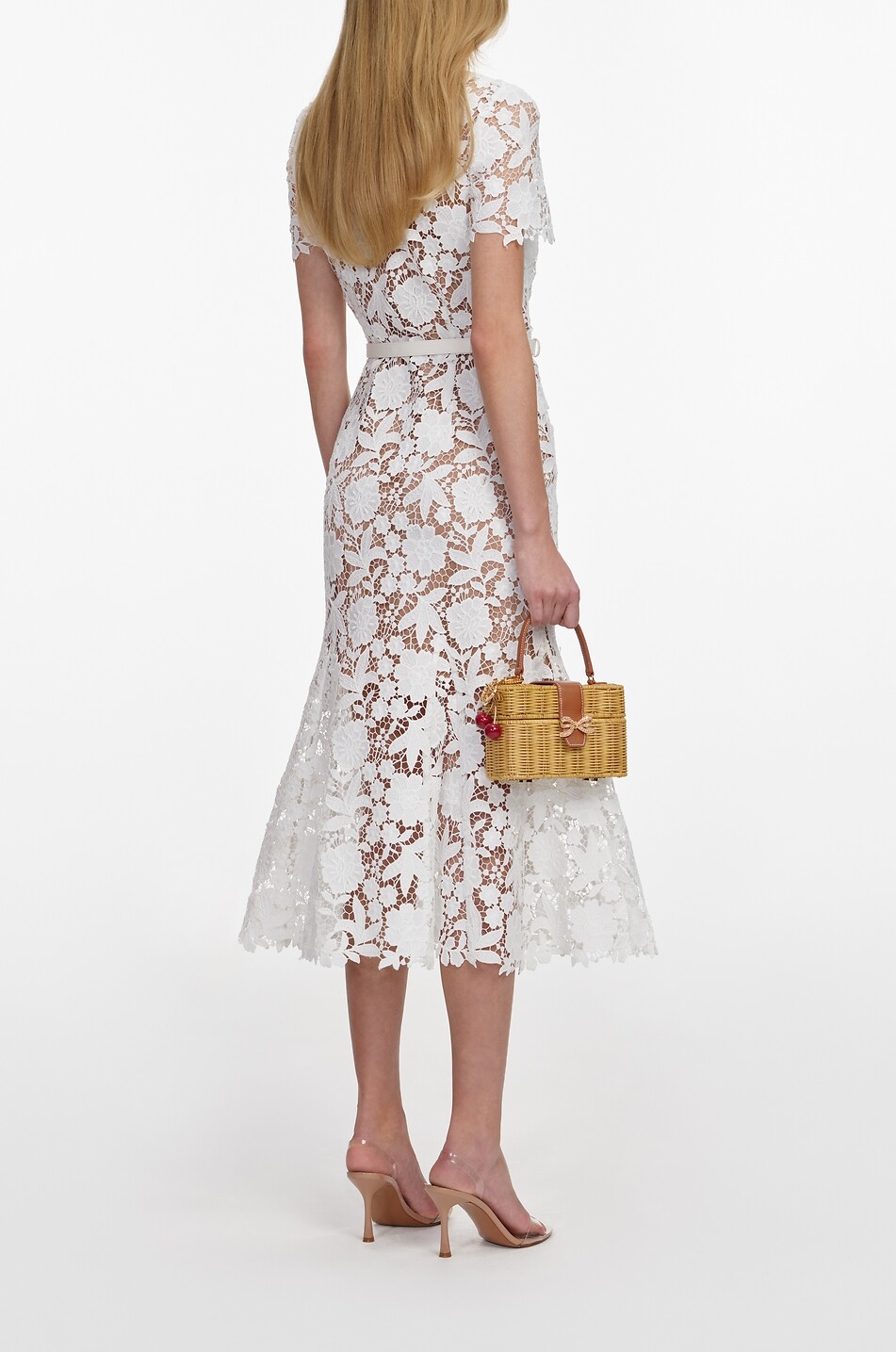 SELF PORTRAIT Fitted mid-length shirt collar floral lace dress Women WHITE 3