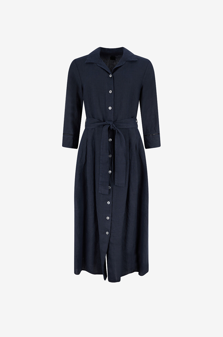120% LINO Belted godet linen midi shirt dress Women DARK BLUE 1