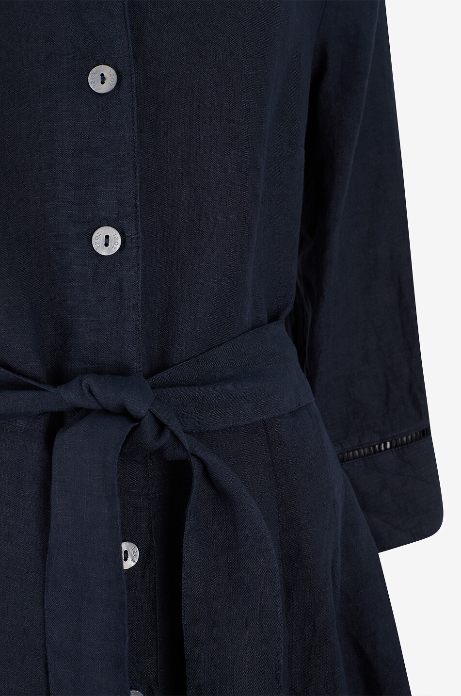 120% LINO Belted godet linen midi shirt dress Women DARK BLUE 3