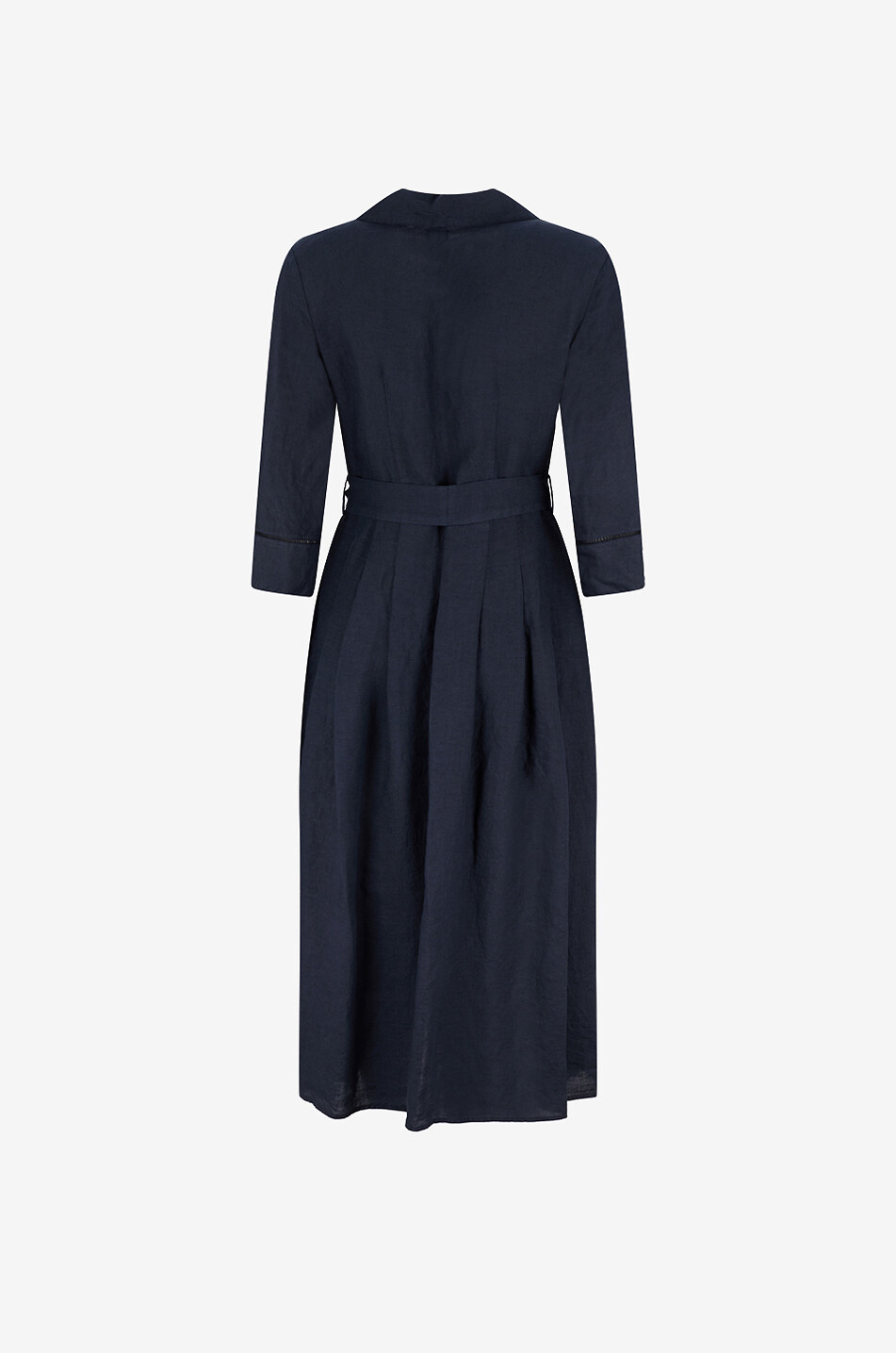 120% LINO Belted godet linen midi shirt dress Women DARK BLUE 2