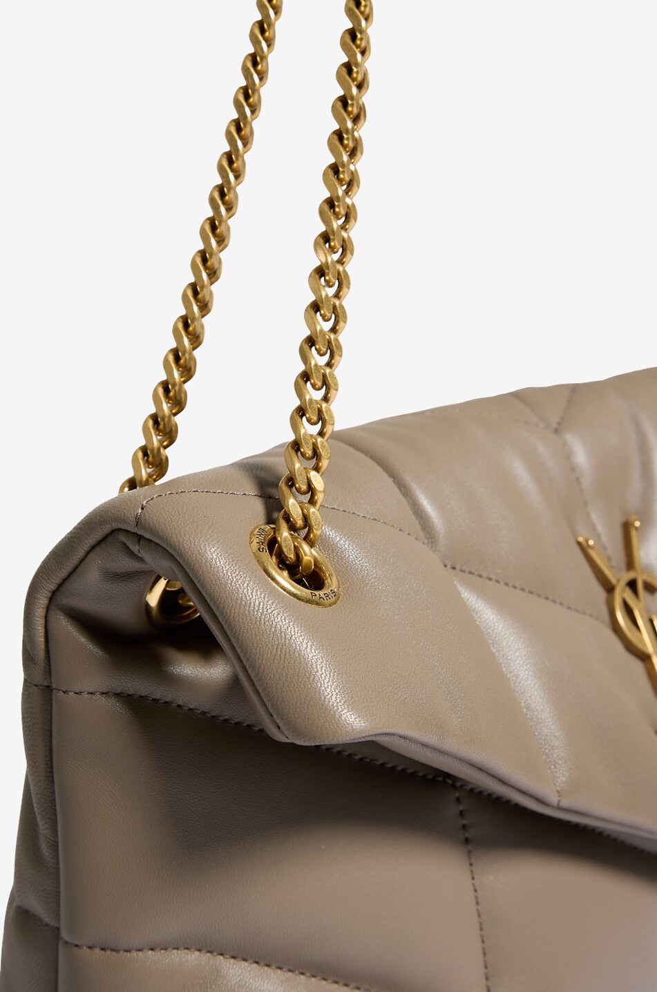 SAINT LAURENT PARIS Sac porté épaule en cuir d'agneau matelassé Puffer Small Femme GRIS 4