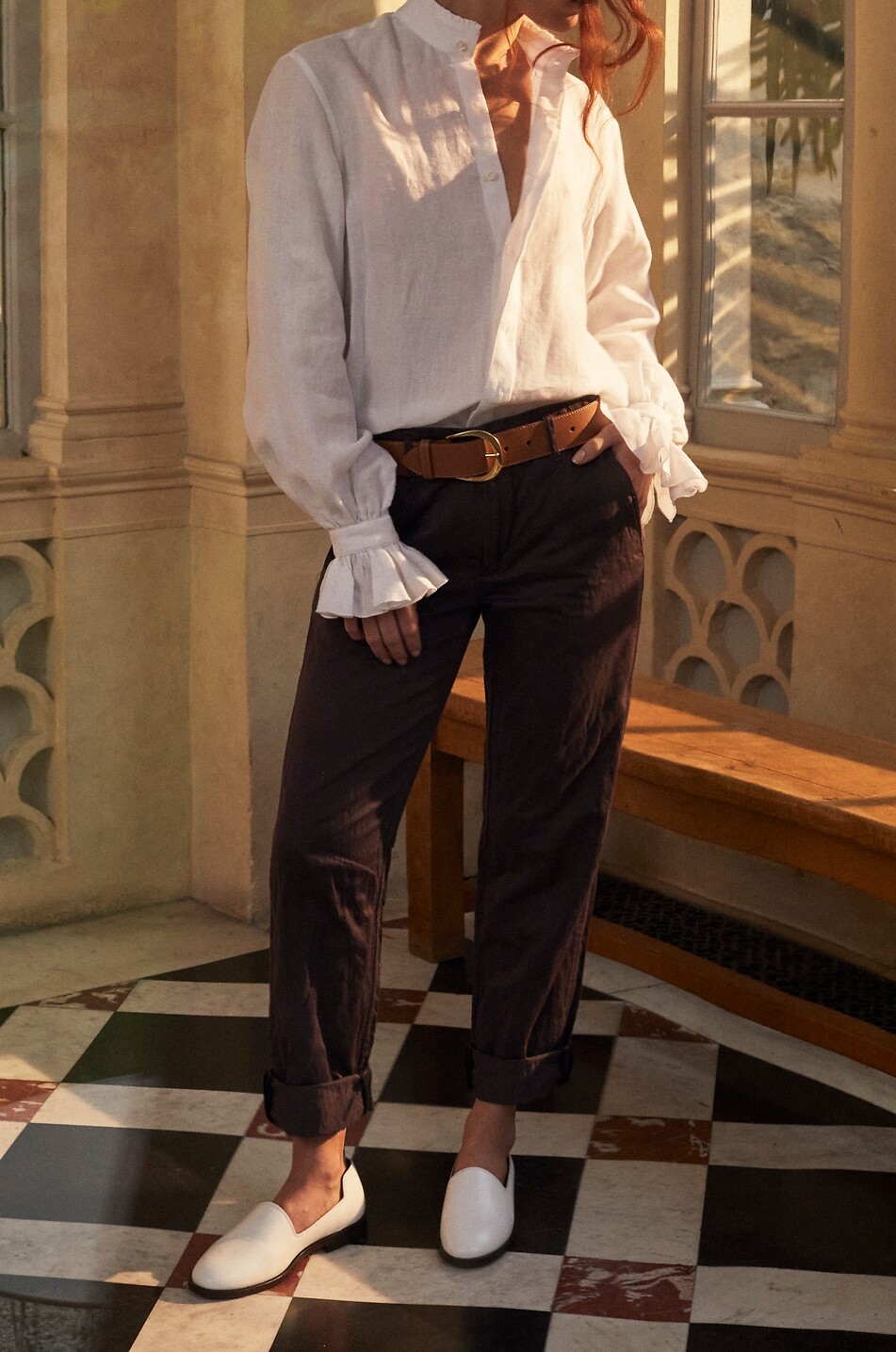 BOURRIENNE PARIS X Hemd mit Stehkragen aus Leinen Boudoir Damen WEISS 3