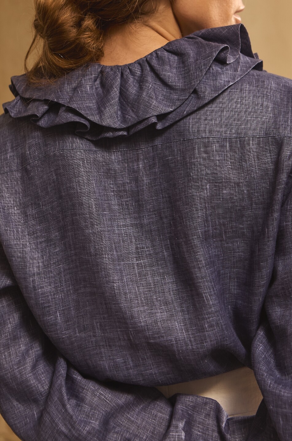 BOURRIENNE PARIS X Chemise ajustée à col à ruches en lin Pastel Femme BLEU FONCE 4