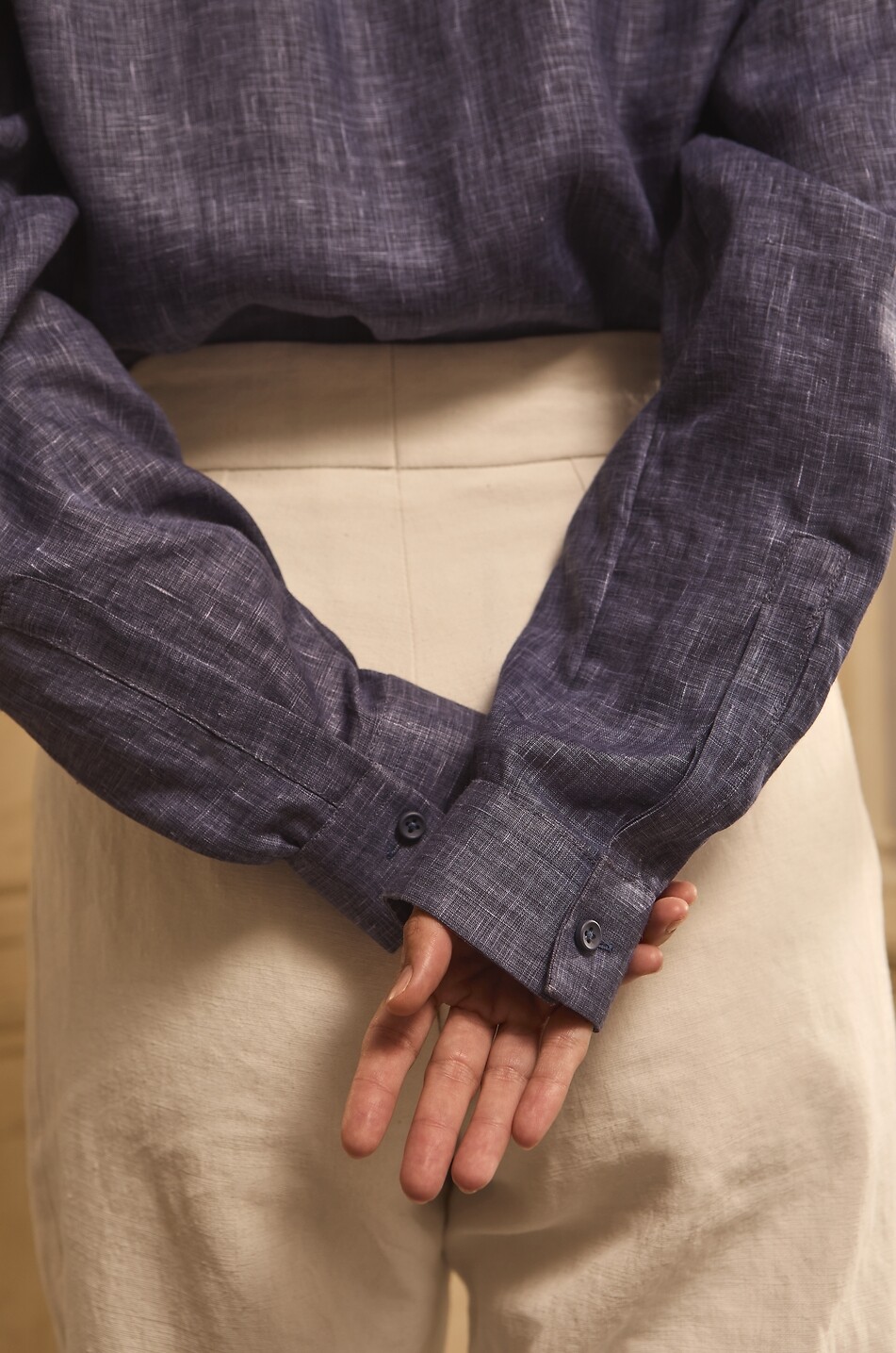 BOURRIENNE PARIS X Chemise ajustée à col à ruches en lin Pastel Femme BLEU FONCE 8