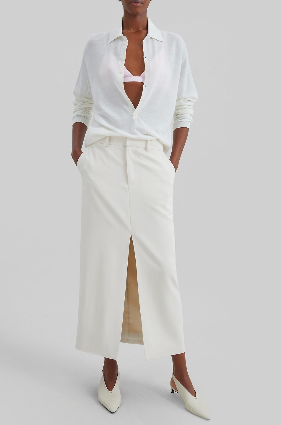 THE FRANKIE SHOP Midi-Rock mit Schlitz aus Viskose Maybelle Damen CREMEFARBEN 2