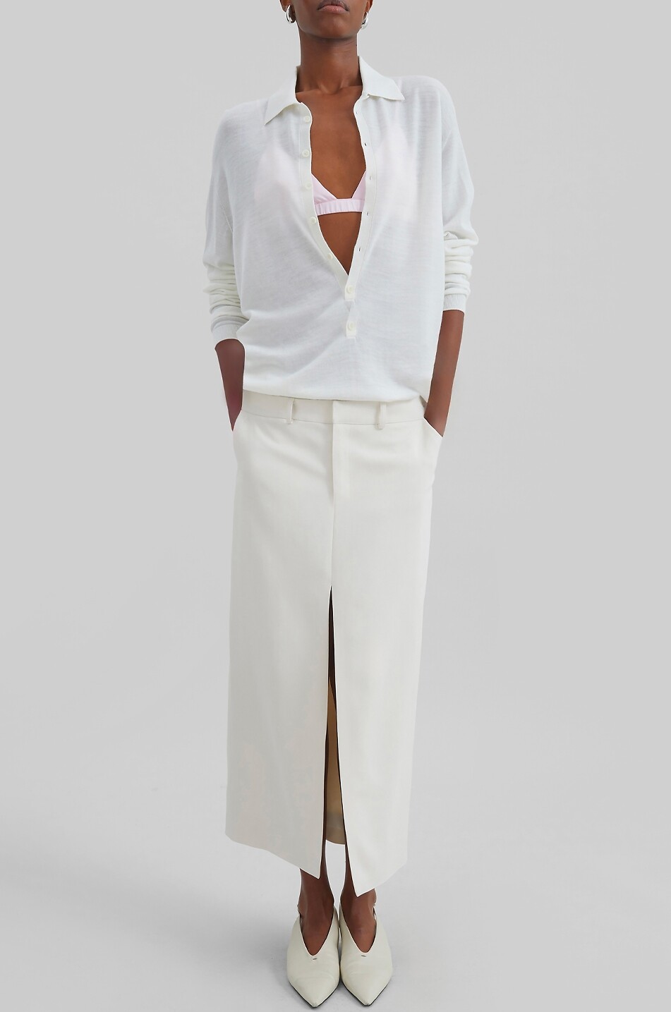 THE FRANKIE SHOP Midi-Rock mit Schlitz aus Viskose Maybelle Damen CREMEFARBEN 6