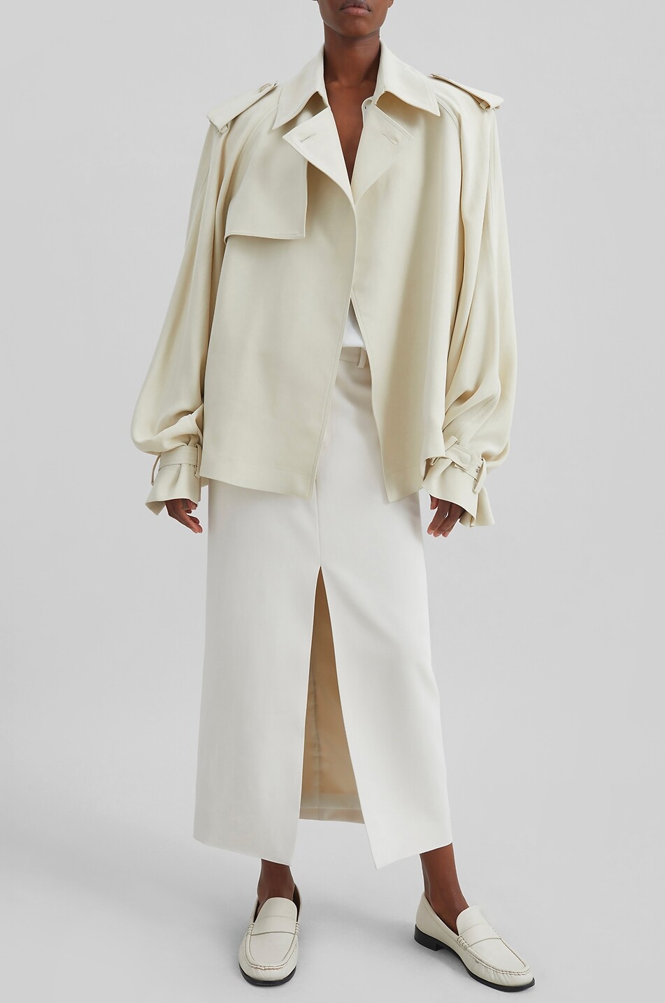 THE FRANKIE SHOP Midi-Rock mit Schlitz aus Viskose Maybelle Damen CREMEFARBEN 7