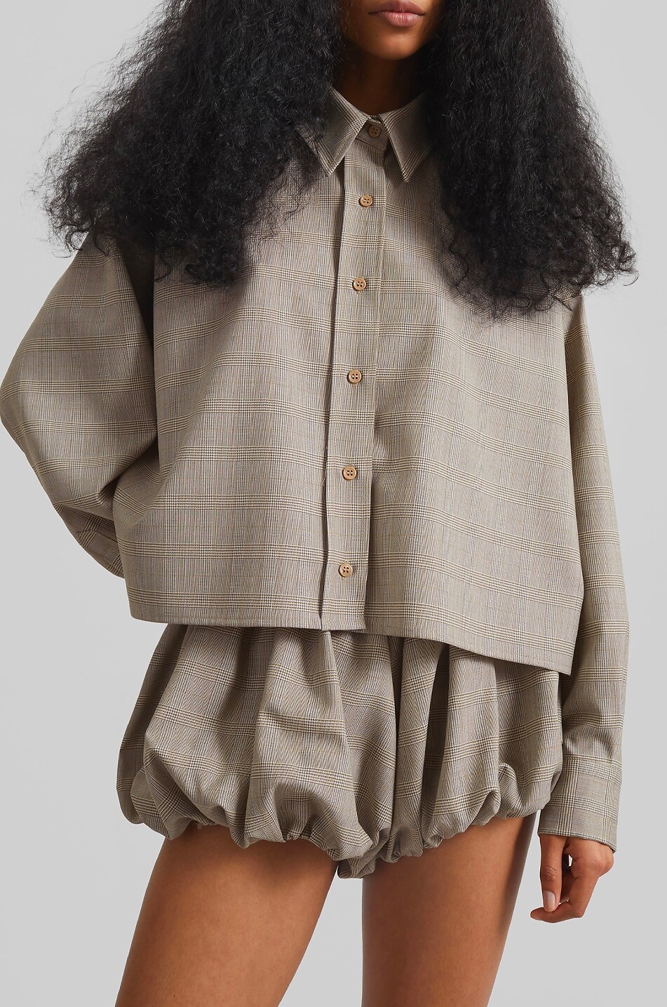 THE FRANKIE SHOP Chemise ample à carreaux en laine mélangée Arlen Femme BEIGE 4