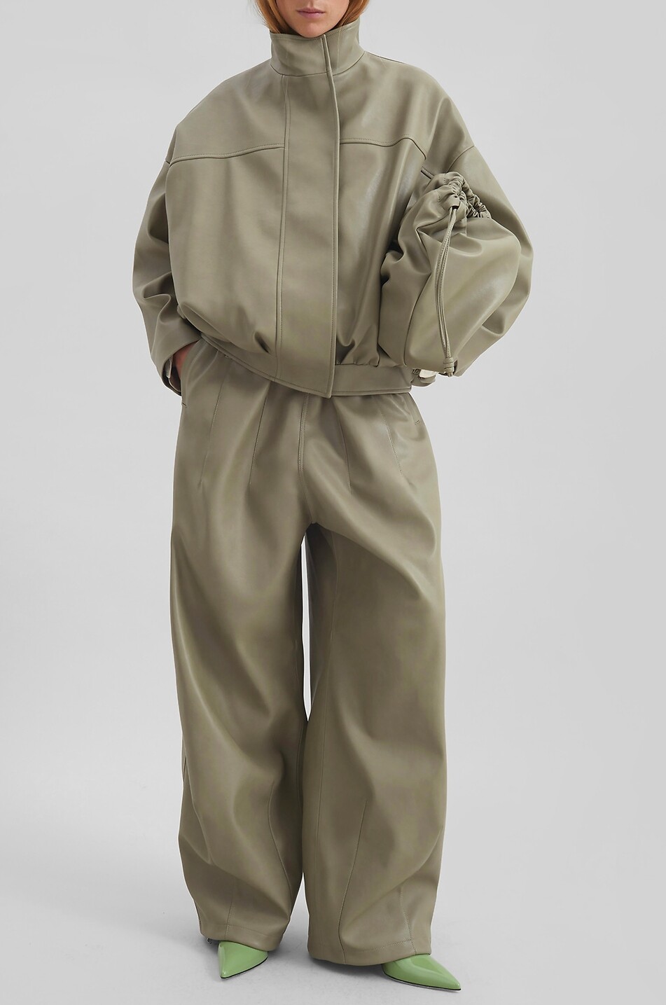 THE FRANKIE SHOP Veren oversized high-neck bomber in faux leather Women LIGHT GREEN 2