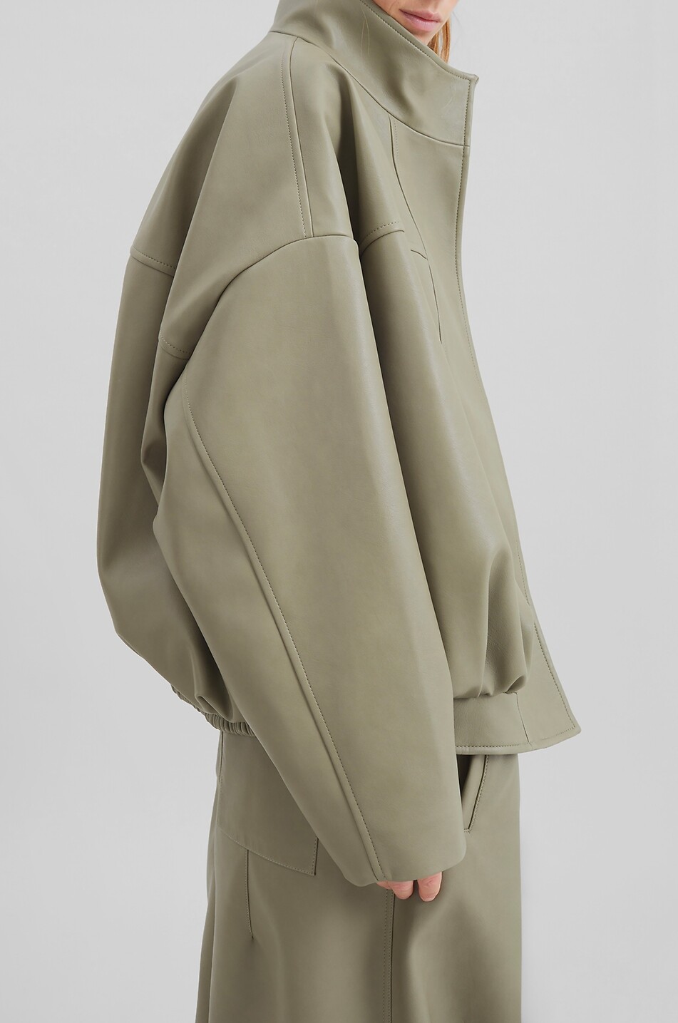 THE FRANKIE SHOP Veren oversized high-neck bomber in faux leather Women LIGHT GREEN 4