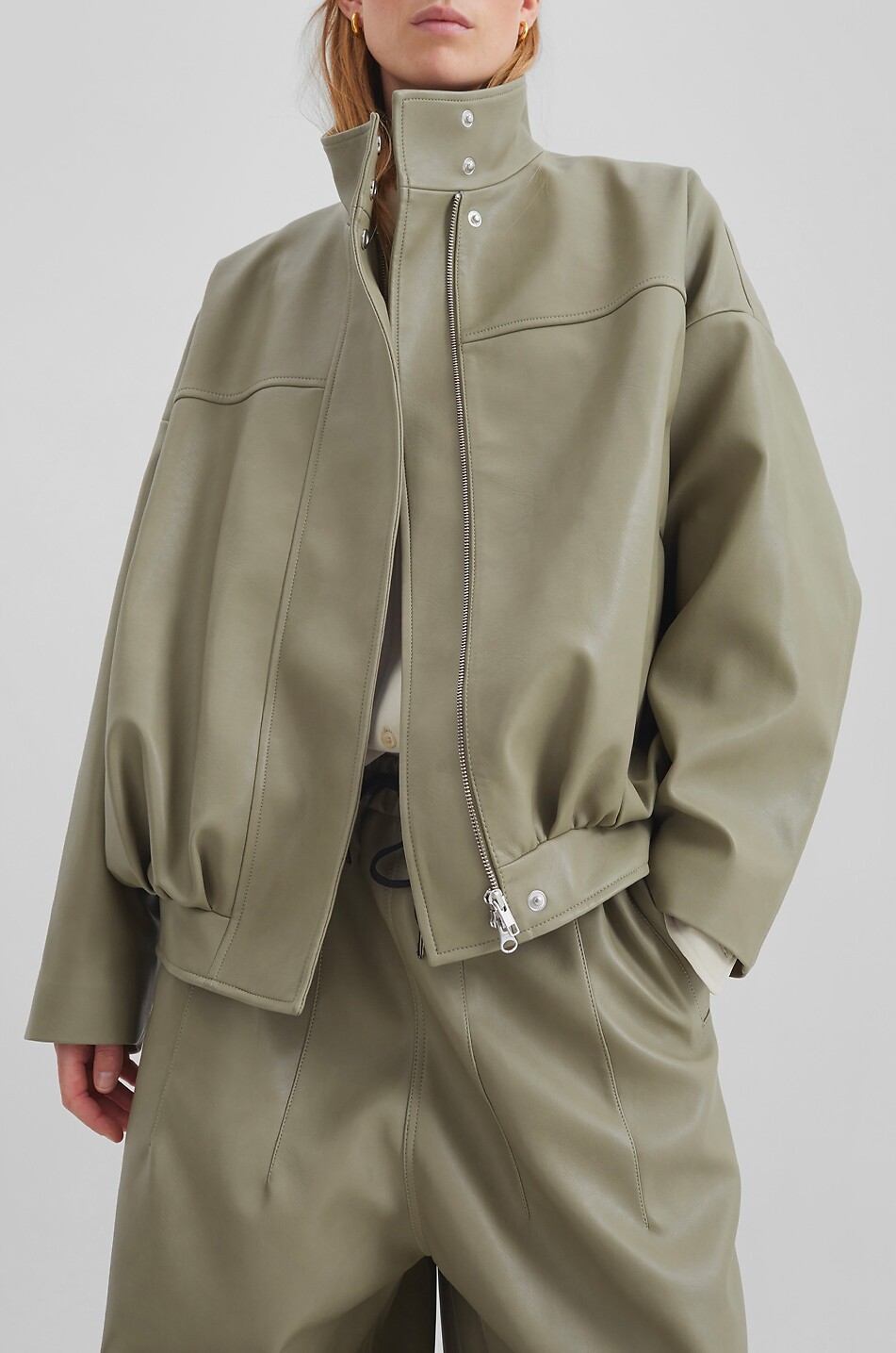 THE FRANKIE SHOP Veren oversized high-neck bomber in faux leather Women LIGHT GREEN 5