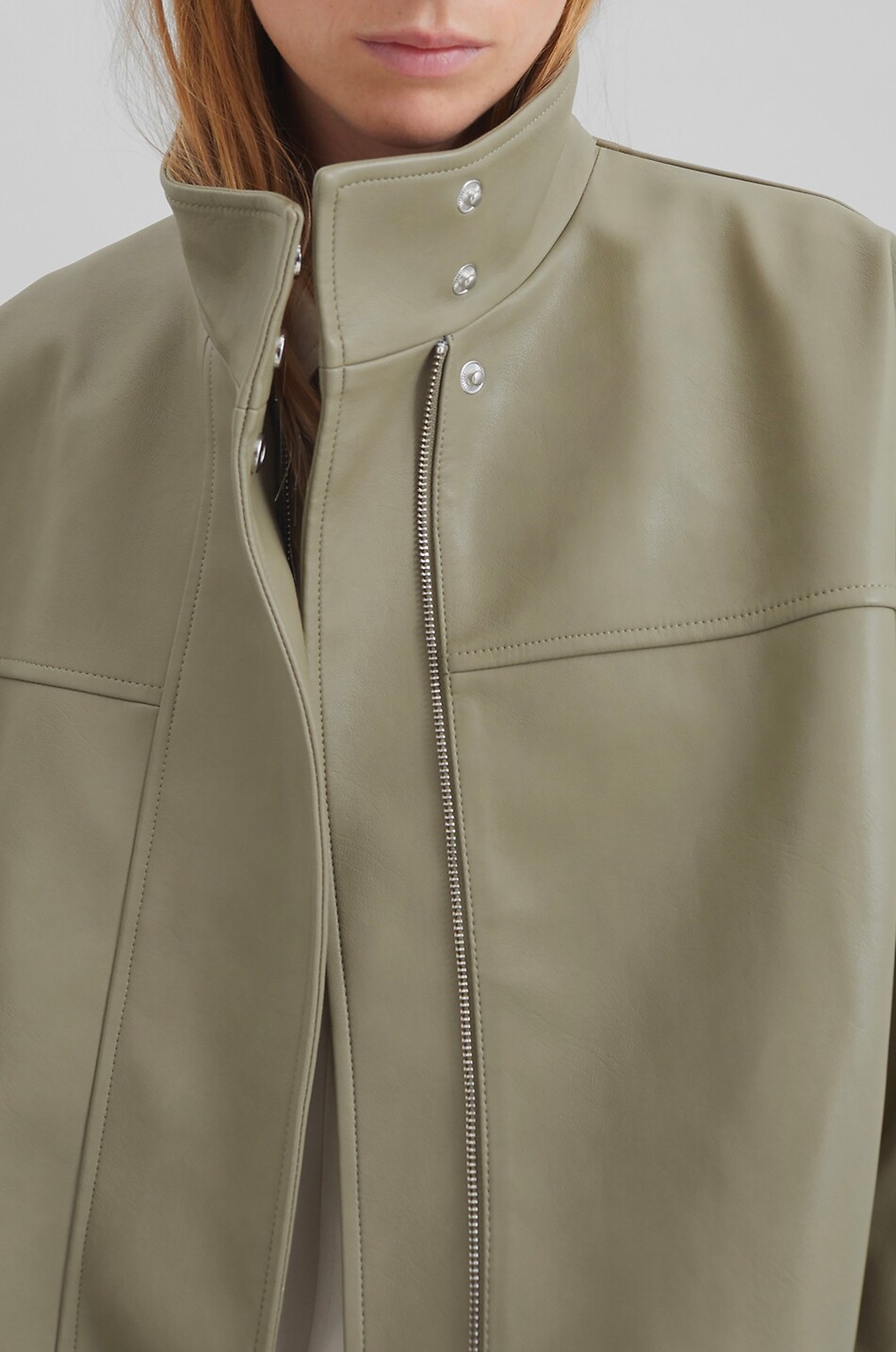 THE FRANKIE SHOP Veren oversized high-neck bomber in faux leather Women LIGHT GREEN 6