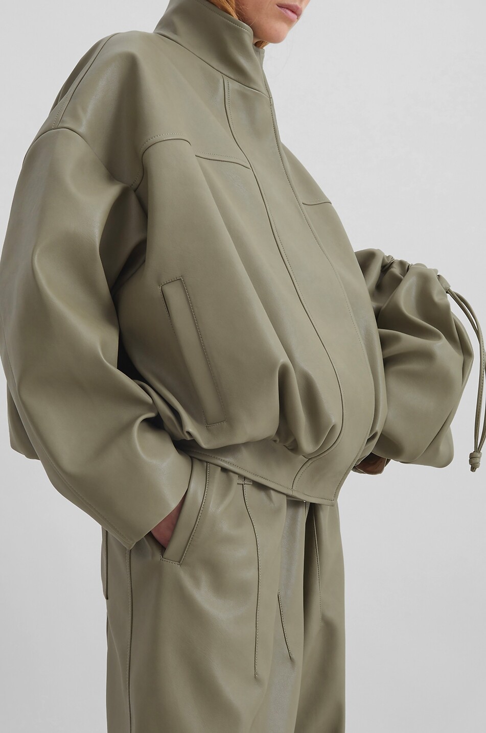 THE FRANKIE SHOP Veren oversized high-neck bomber in faux leather Women LIGHT GREEN 7