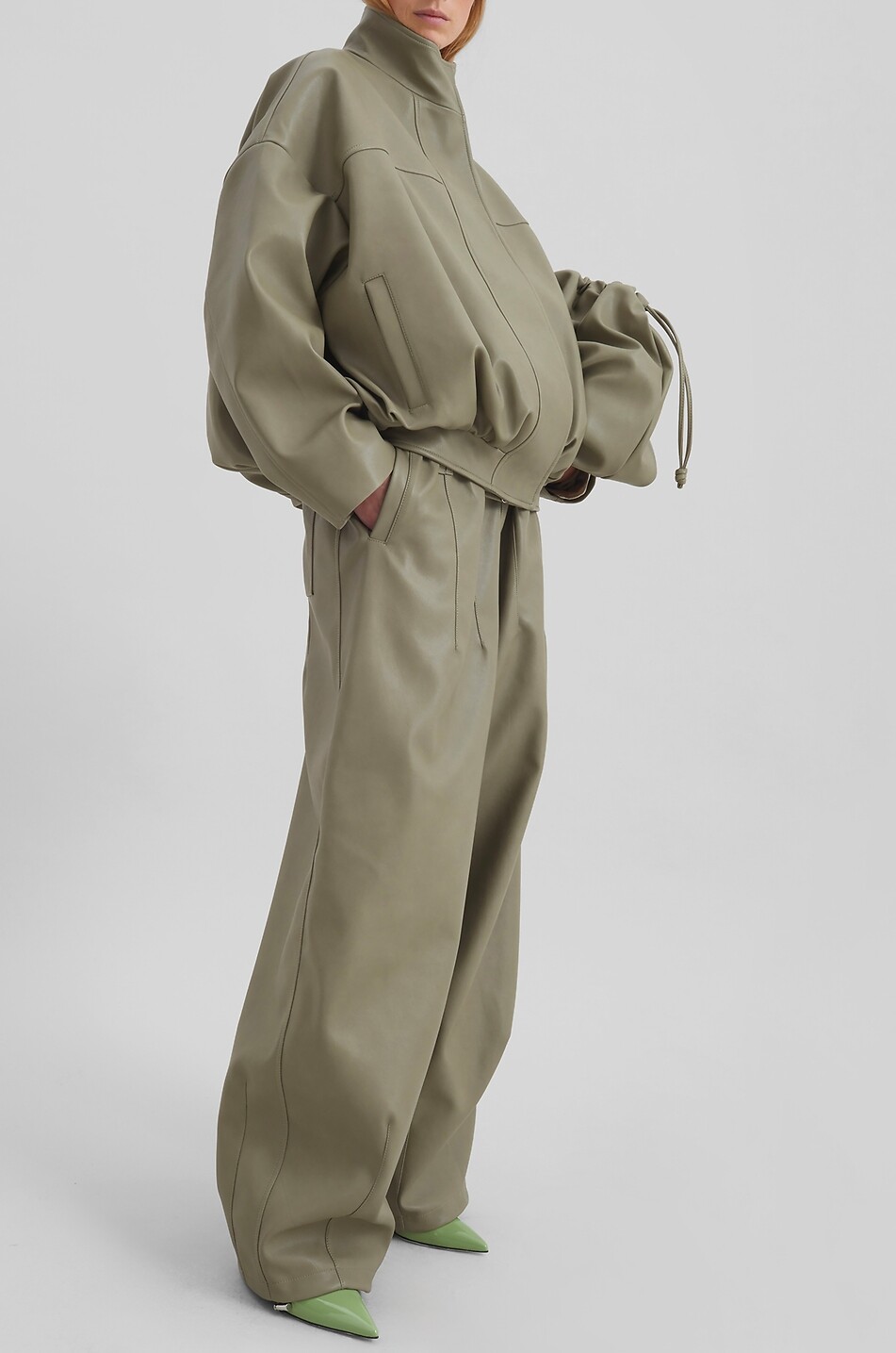 THE FRANKIE SHOP Veren oversized high-neck bomber in faux leather Women LIGHT GREEN 8