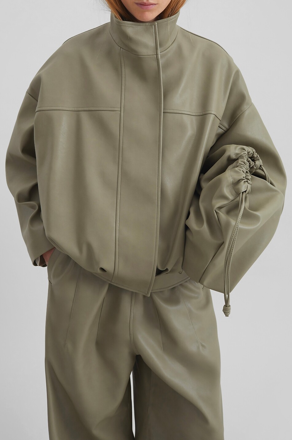 THE FRANKIE SHOP Veren oversized high-neck bomber in faux leather Women LIGHT GREEN 9