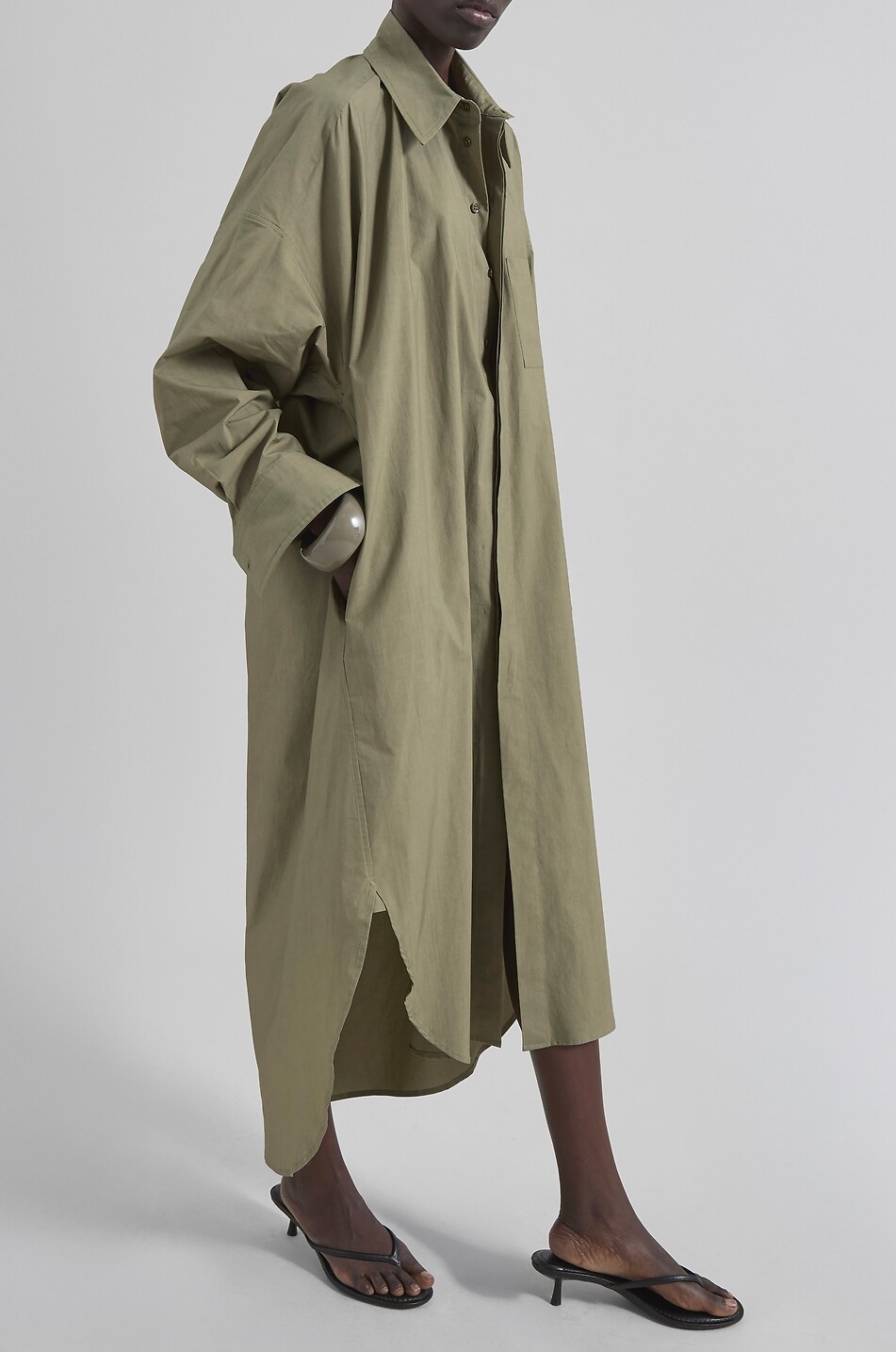 THE FRANKIE SHOP Bloom cotton poplin midi shirt dress Women KHAKI 4