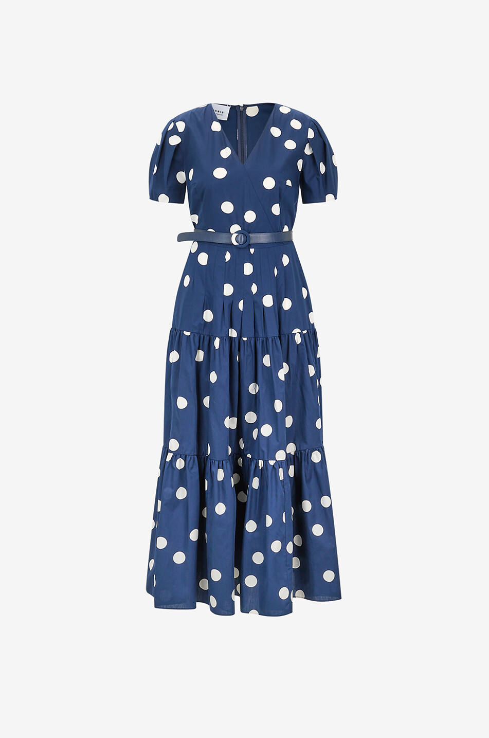 AKRIS PUNTO Long-sleeved belted polka dot cotton dress Women DARK BLUE 1