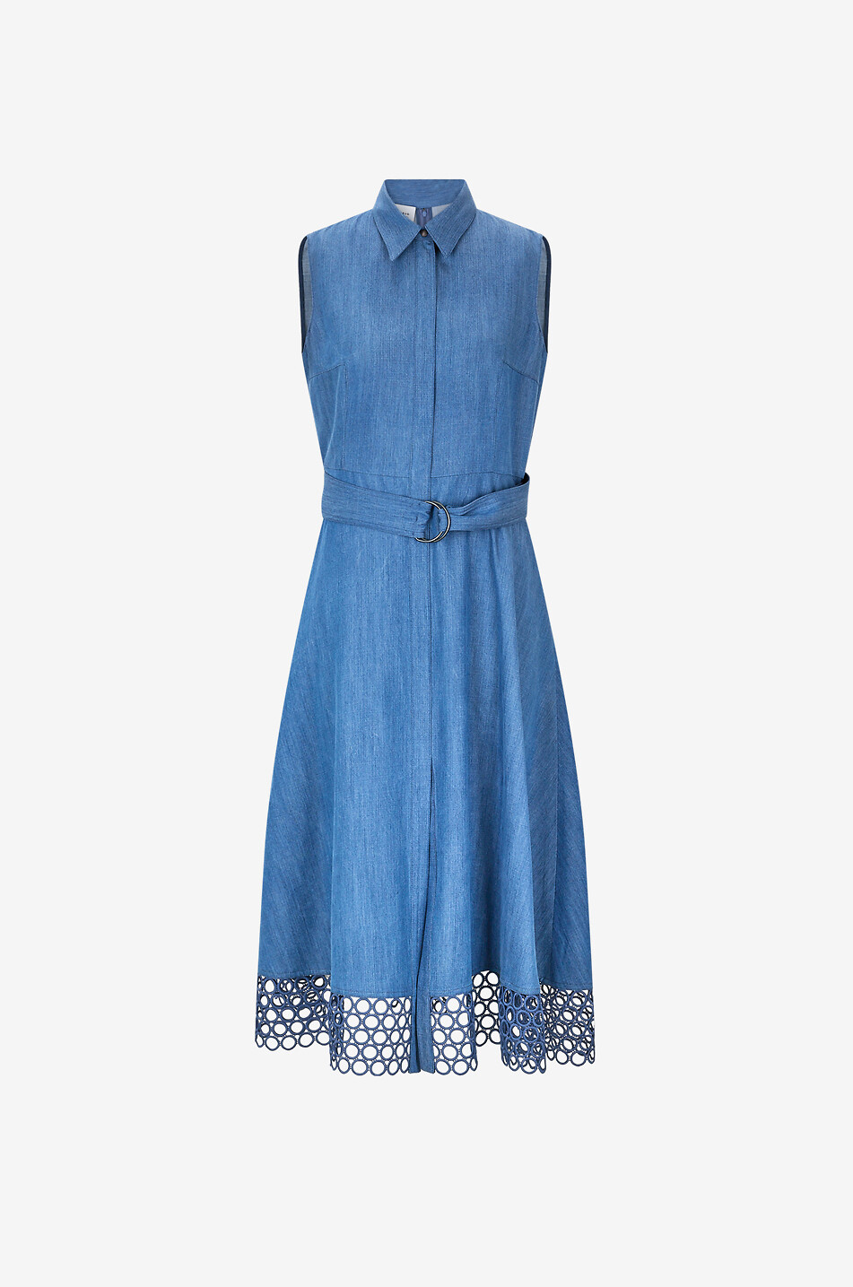 AKRIS PUNTO Belted sleeveless denim midi shirt dress Women MEDIUM BLUE 1
