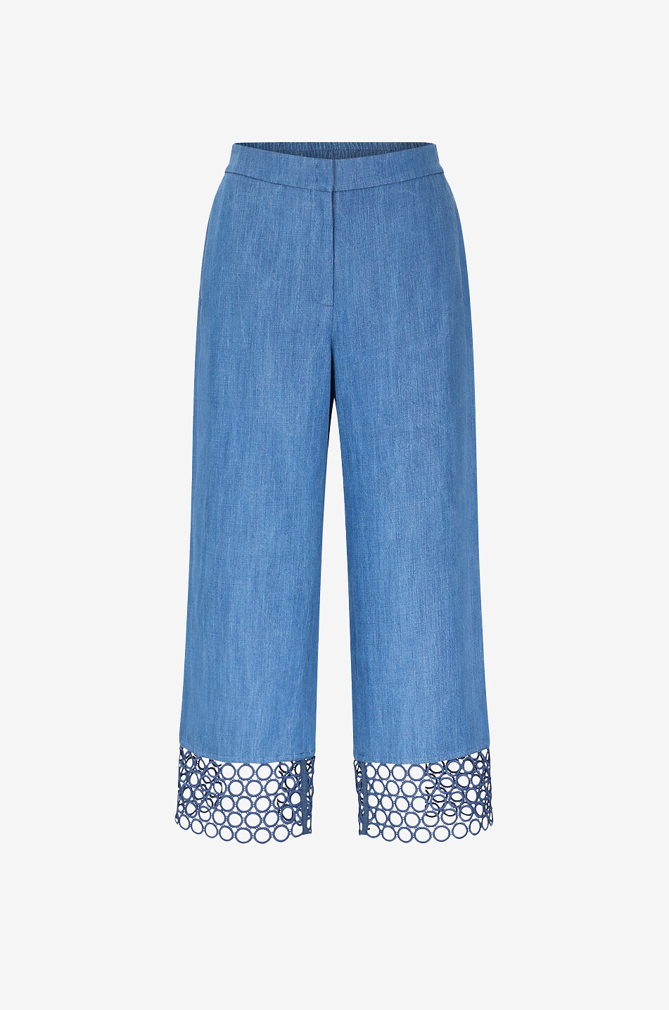 Wide-leg trousers with elasticated waist adorned with lace