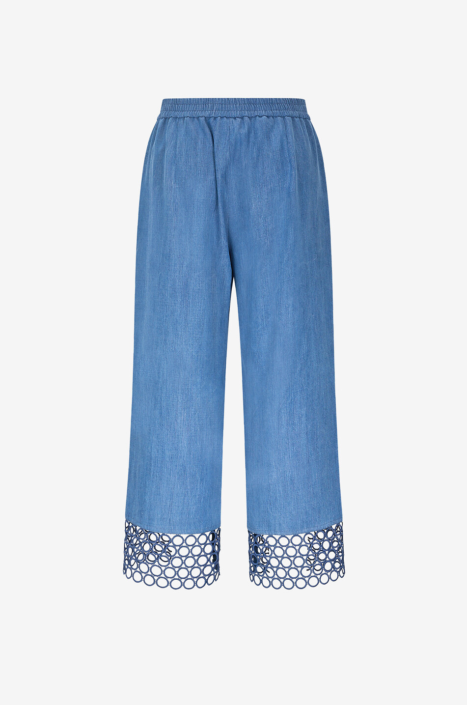 AKRIS PUNTO Wide-leg trousers with elasticated waist adorned with lace Women MEDIUM BLUE 2