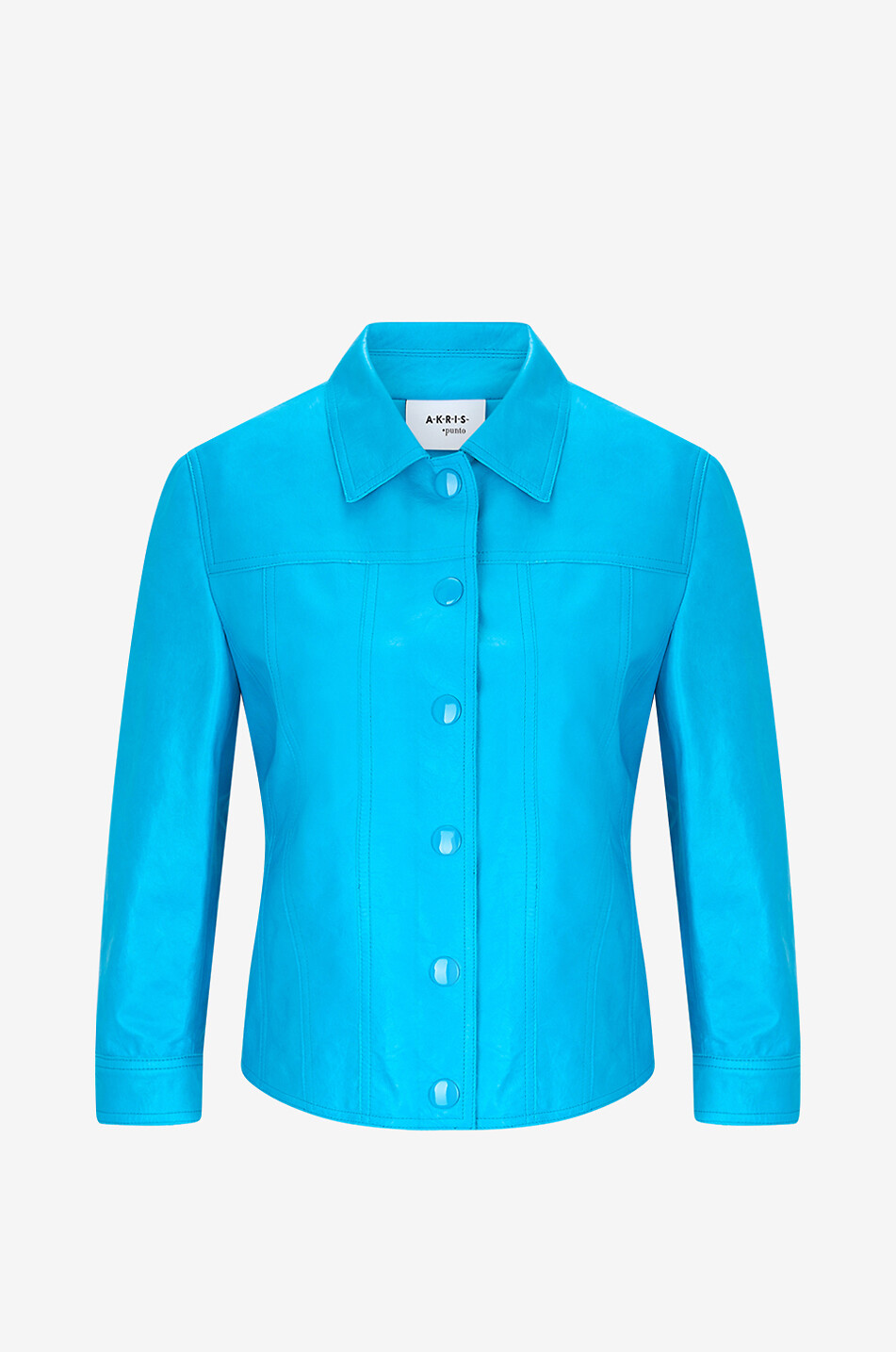 AKRIS PUNTO Veste courte à col chemise en cuir Femme BLEU CLAIR 1