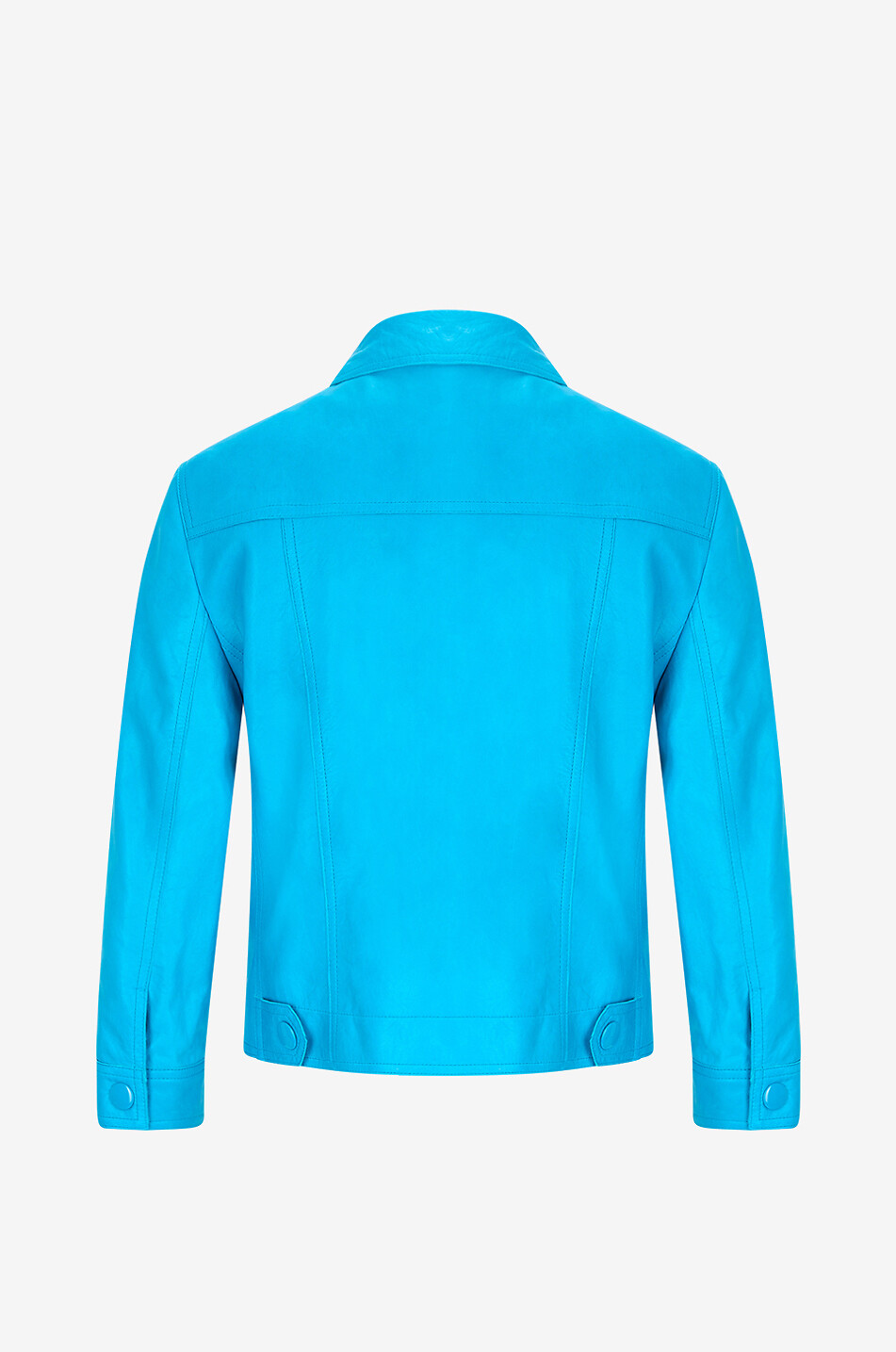 AKRIS PUNTO Veste courte à col chemise en cuir Femme BLEU CLAIR 2