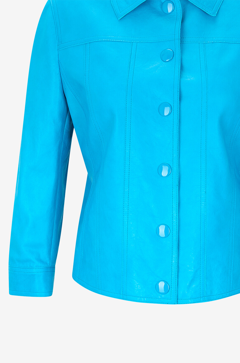 AKRIS PUNTO Veste courte à col chemise en cuir Femme BLEU CLAIR 7