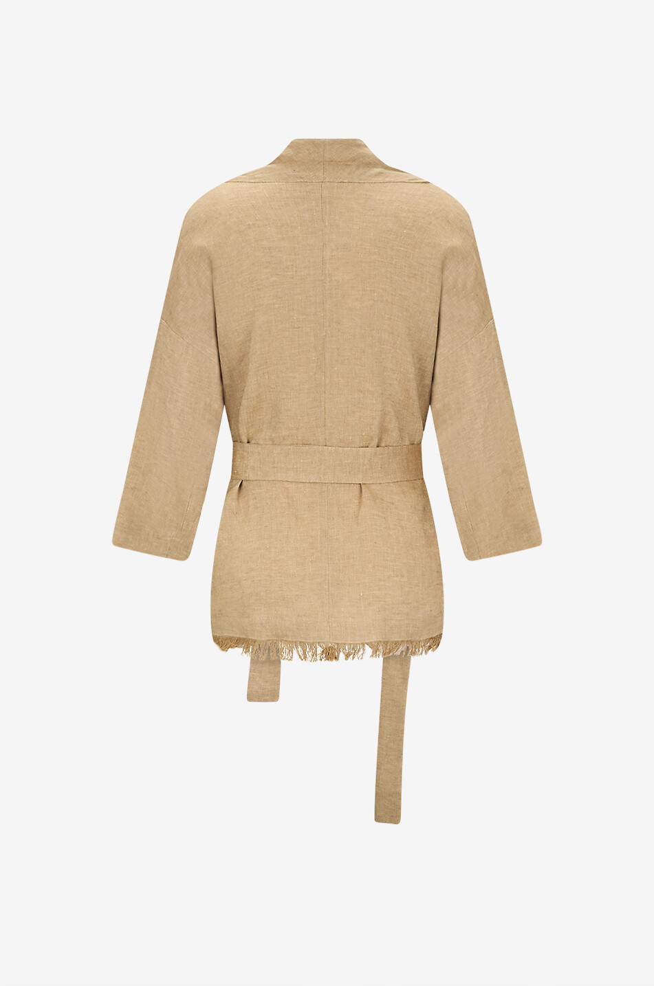 ANTONELLI FIRENZE Katia linen asymmetric crossover short kimono Women KHAKI 2