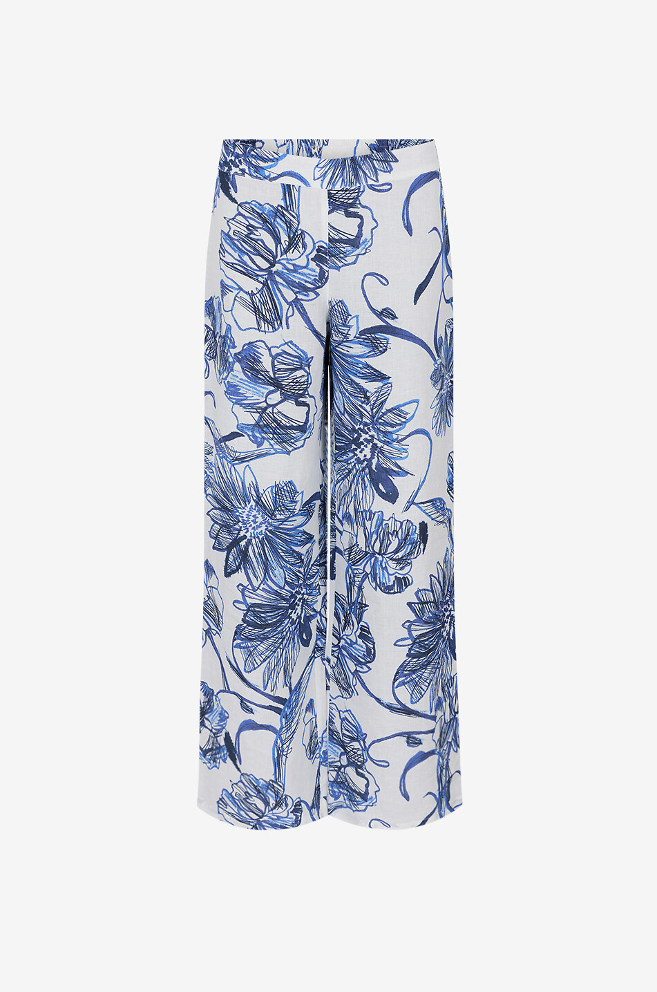120% LINO Wide-leg straight floral printed linen trousers Women BLUE 1
