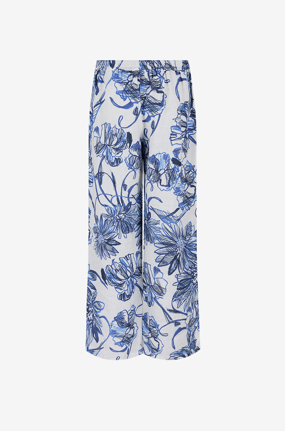 120% LINO Wide-leg straight floral printed linen trousers Women BLUE 2
