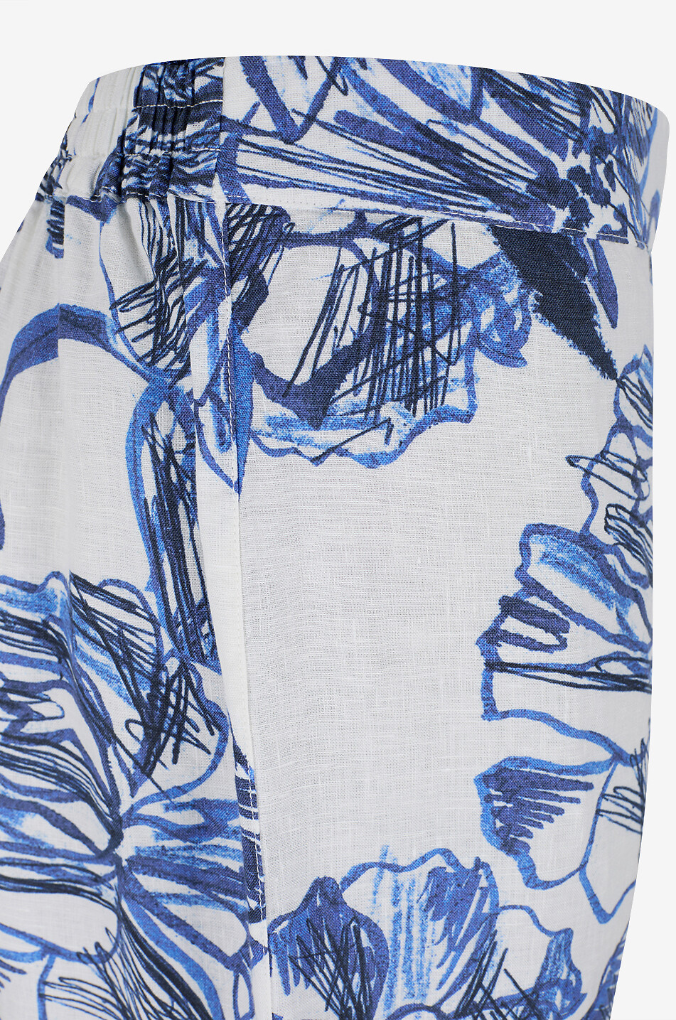120% LINO Wide-leg straight floral printed linen trousers Women BLUE 3