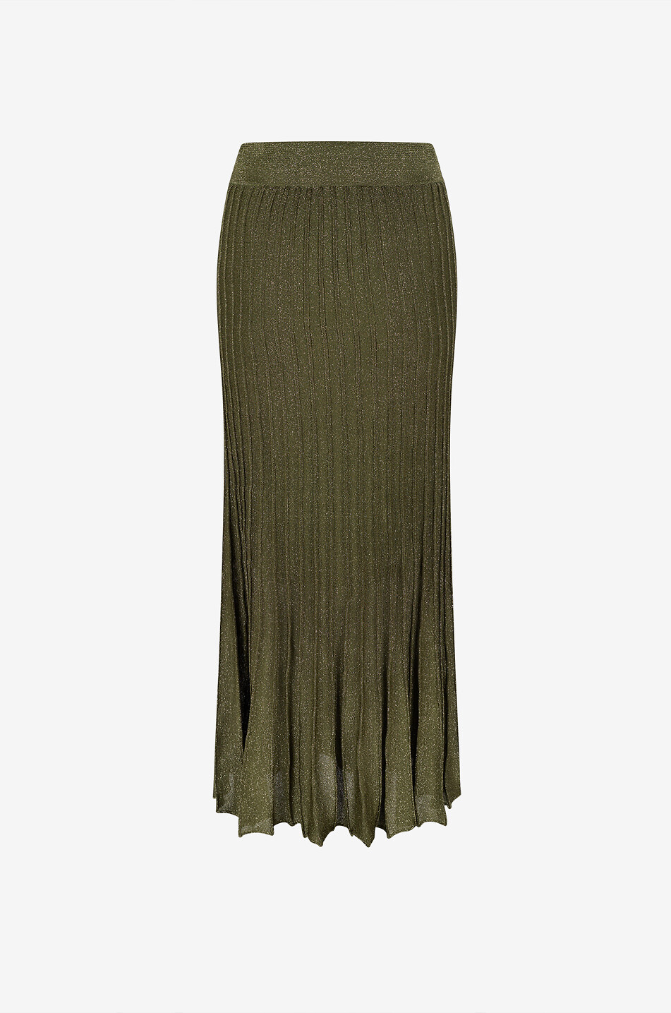 BONGENIE Langer ausgestellter Rock aus Paillettenstrick Damen KHAKI 2