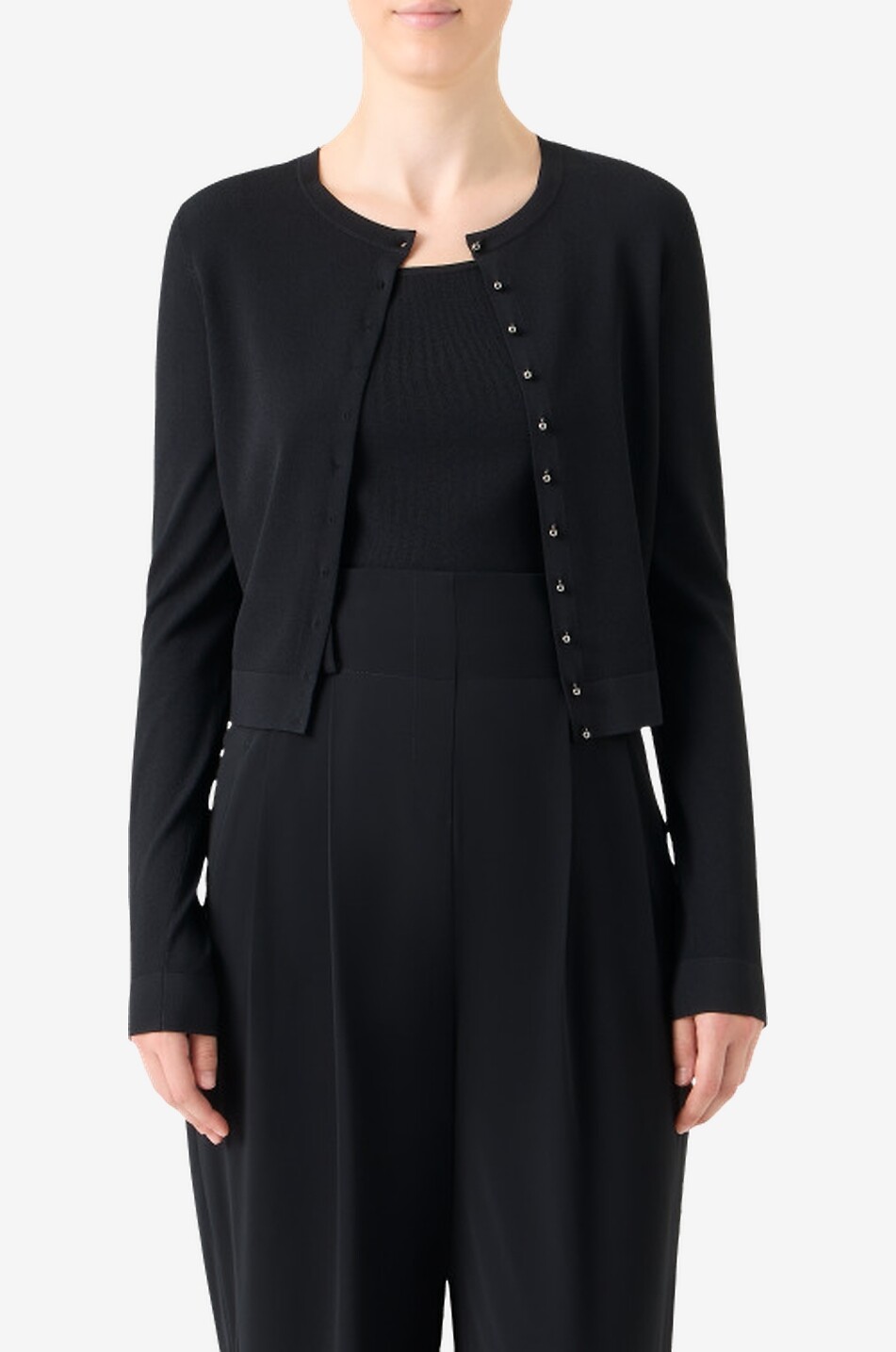AKRIS PUNTO Geknöpfter schmaler Cardigan mit Rundhalsausschnitt aus Jersey Damen SCHWARZ 3