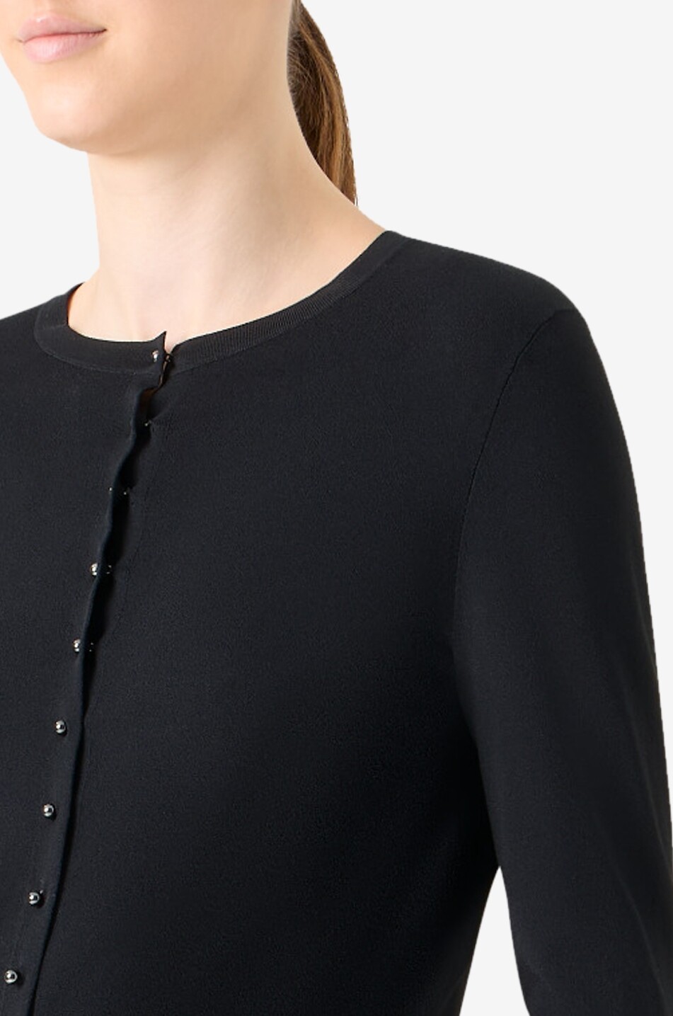 AKRIS PUNTO Geknöpfter schmaler Cardigan mit Rundhalsausschnitt aus Jersey Damen SCHWARZ 5